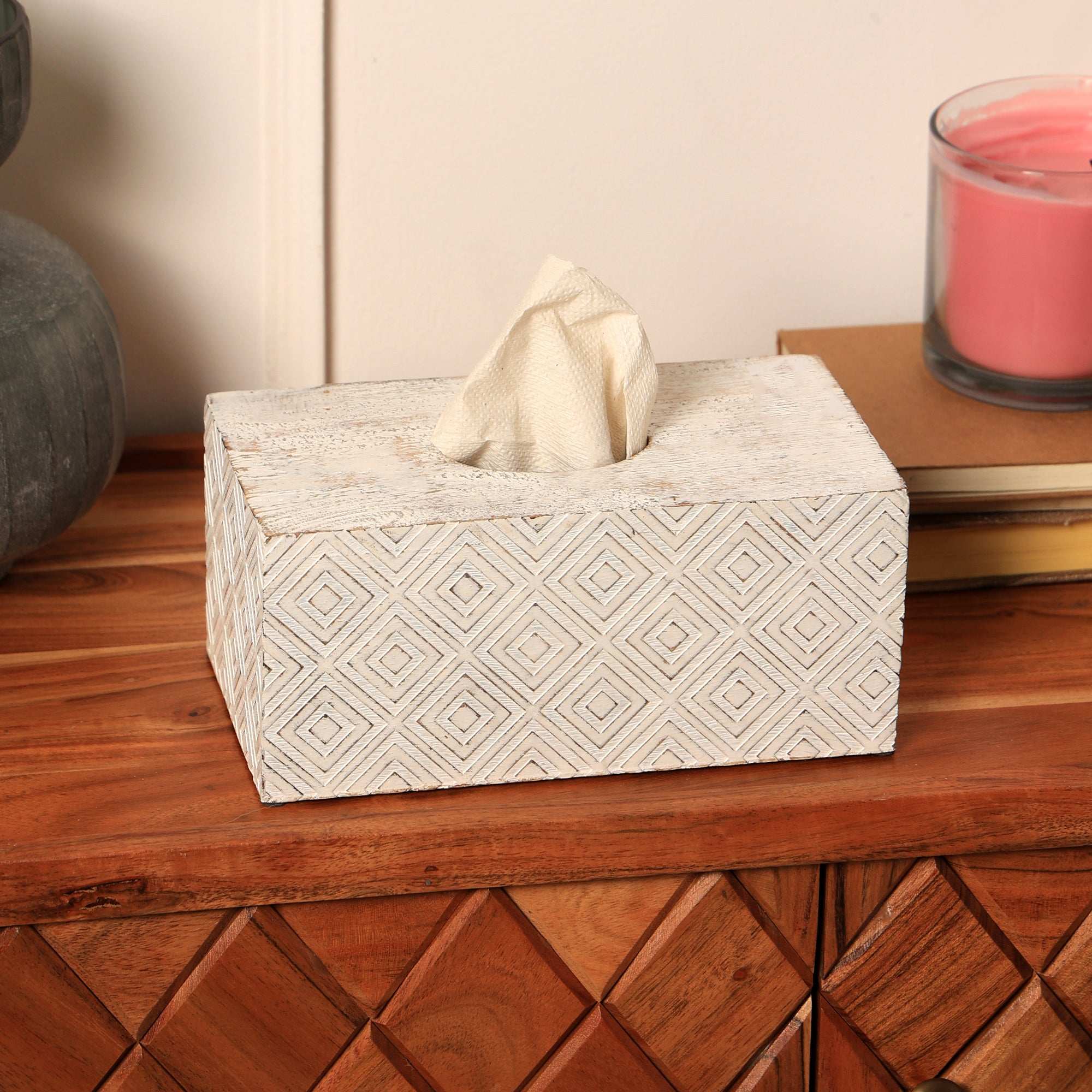 Ronald Wit Mangohout Tissuedooshoesje | Moderne Decoratieve Gezichtsweefselhouder voor Thuis, Kantoor, Badkamer