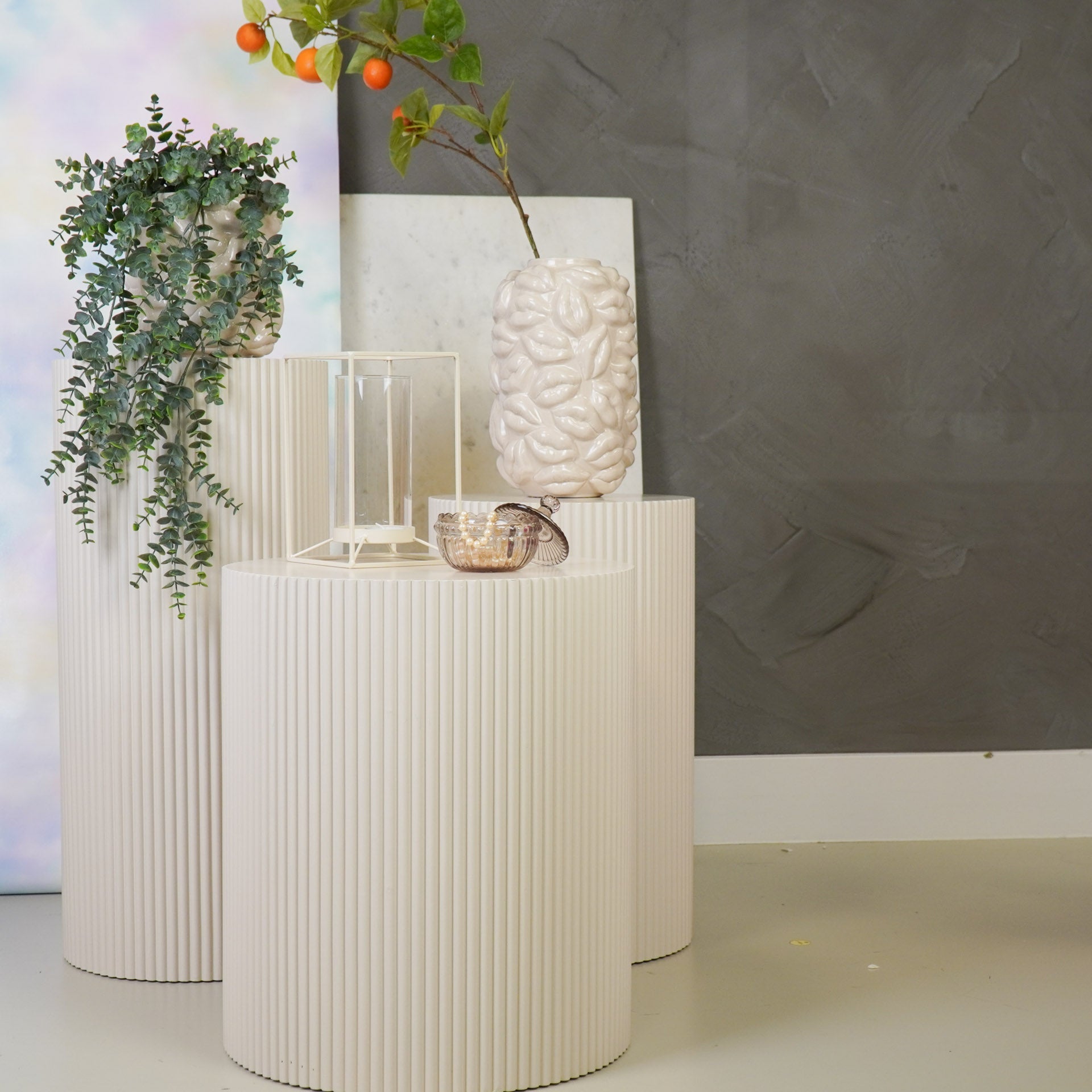 Bijzettafel - Cilinder- MDF - Zand - 39x39x45cm