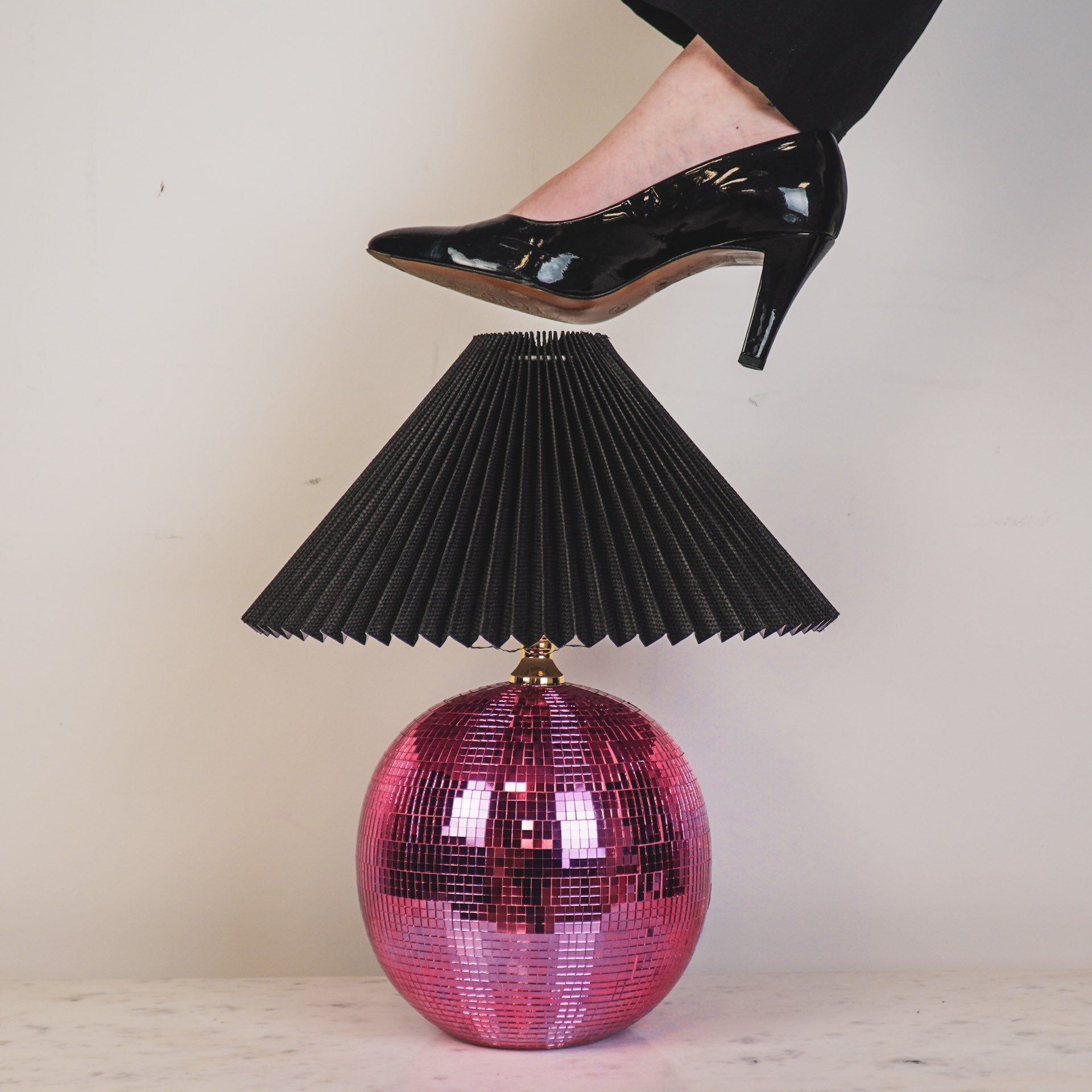 Tafel lamp - Disco Bol - Glas - Roze - 20x20cm