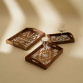 Matterhorn Gesneden Mangohout Nesting Tray Set van 3 - Witgewassen Decoratieve Serveerschalen voor Huisdecoratie