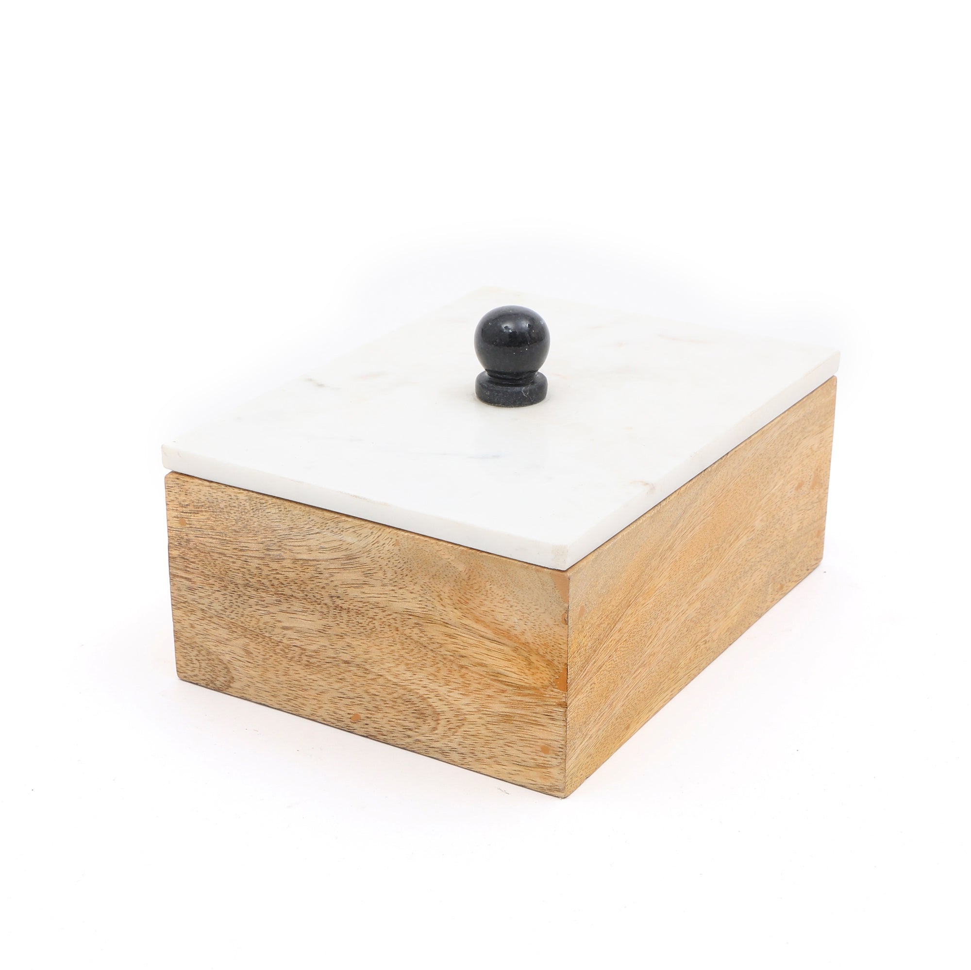 Kobe Kleine Mangohouten Opbergdoos met Wit Marmeren Deksel | Decoratieve Sieraden Snufje Bewaardoosje Organizer