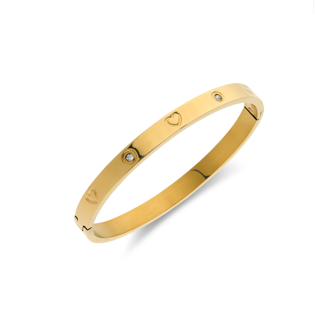 Bracelet jonc cœur de cristal doré