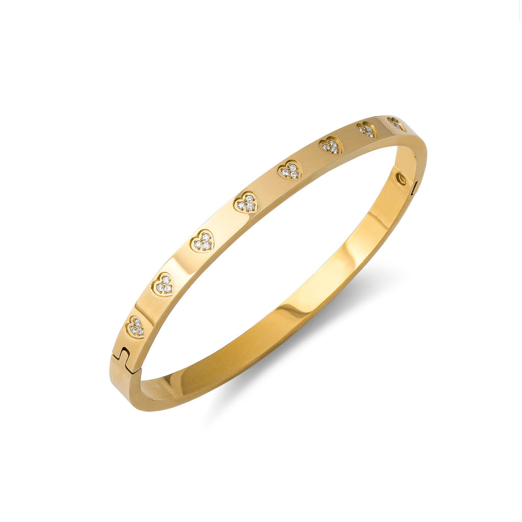 Bracelet jonc cœurs zirconiums dorés