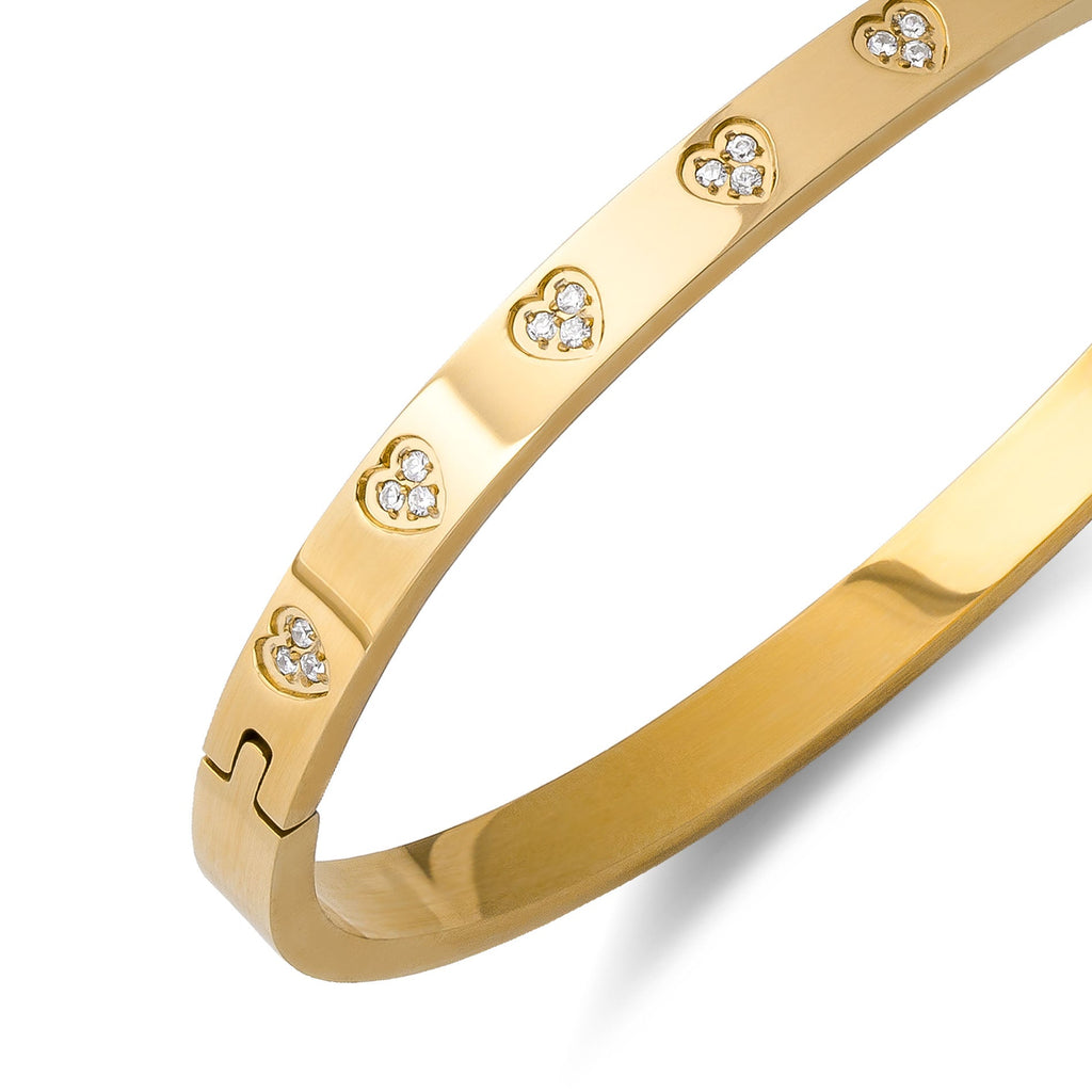 Bracelet jonc cœurs zirconiums dorés