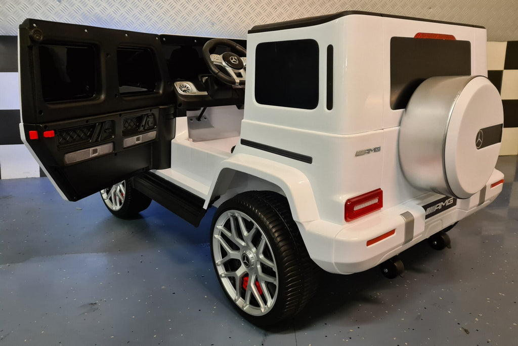 Batterij-kinderauto Mercedes G63 2-persoons 24 volt wit