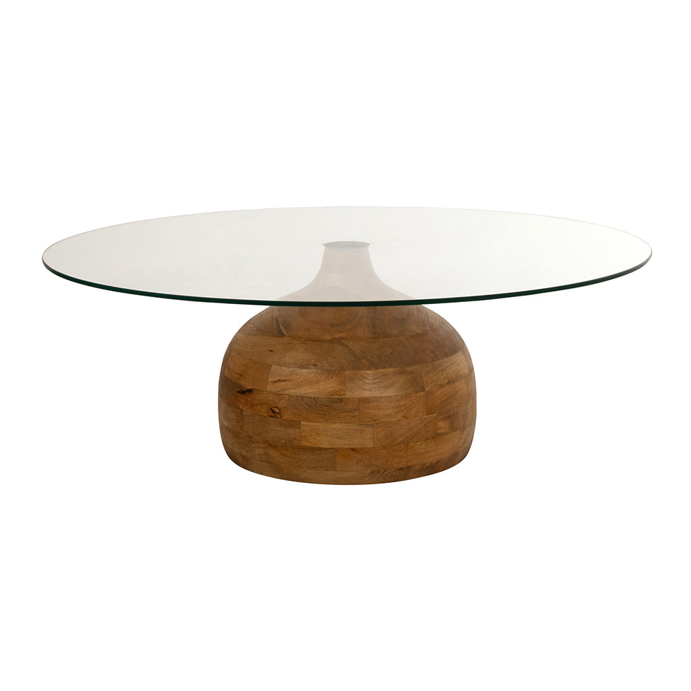 Stella salontafel Ø100, H35, Glad natuurlijk, helder glas