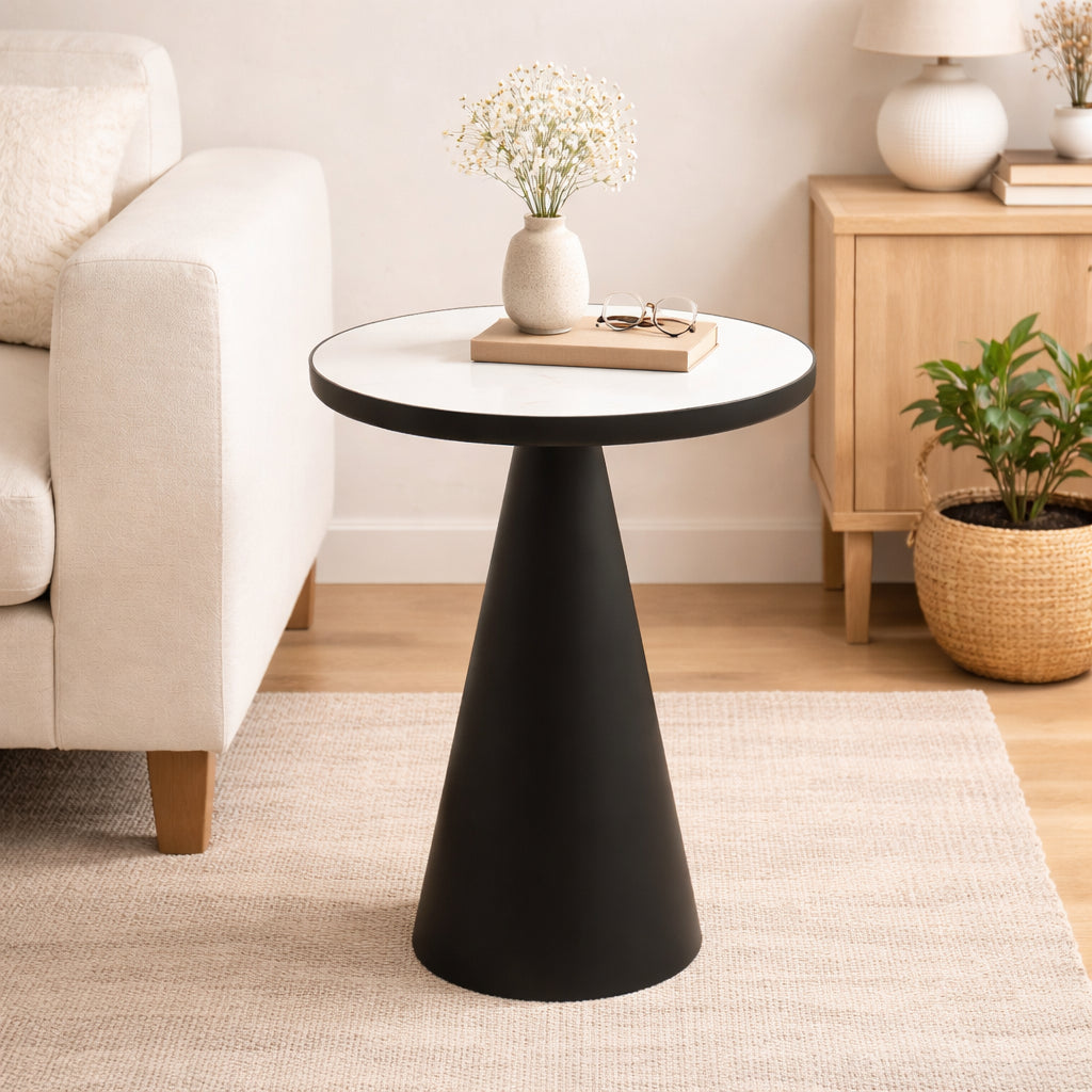 Ronde kegel marmeren bijzettafel