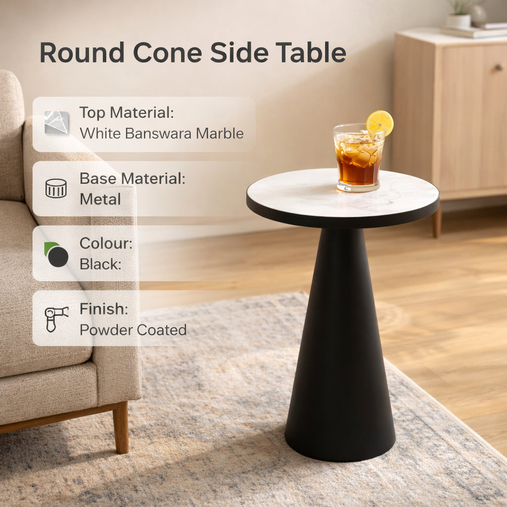 Ronde kegel marmeren bijzettafel