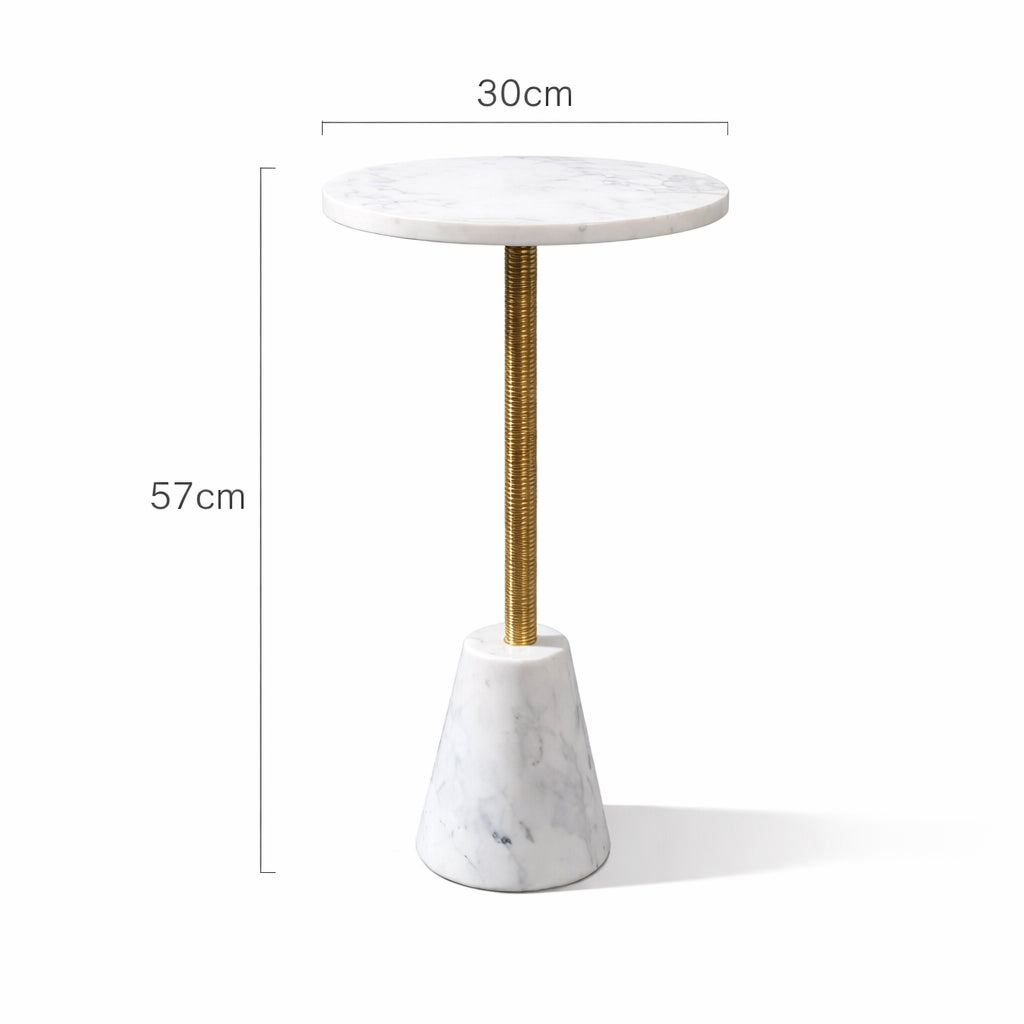 Marmeren dranktafel met kegelvormige marmeren voet.