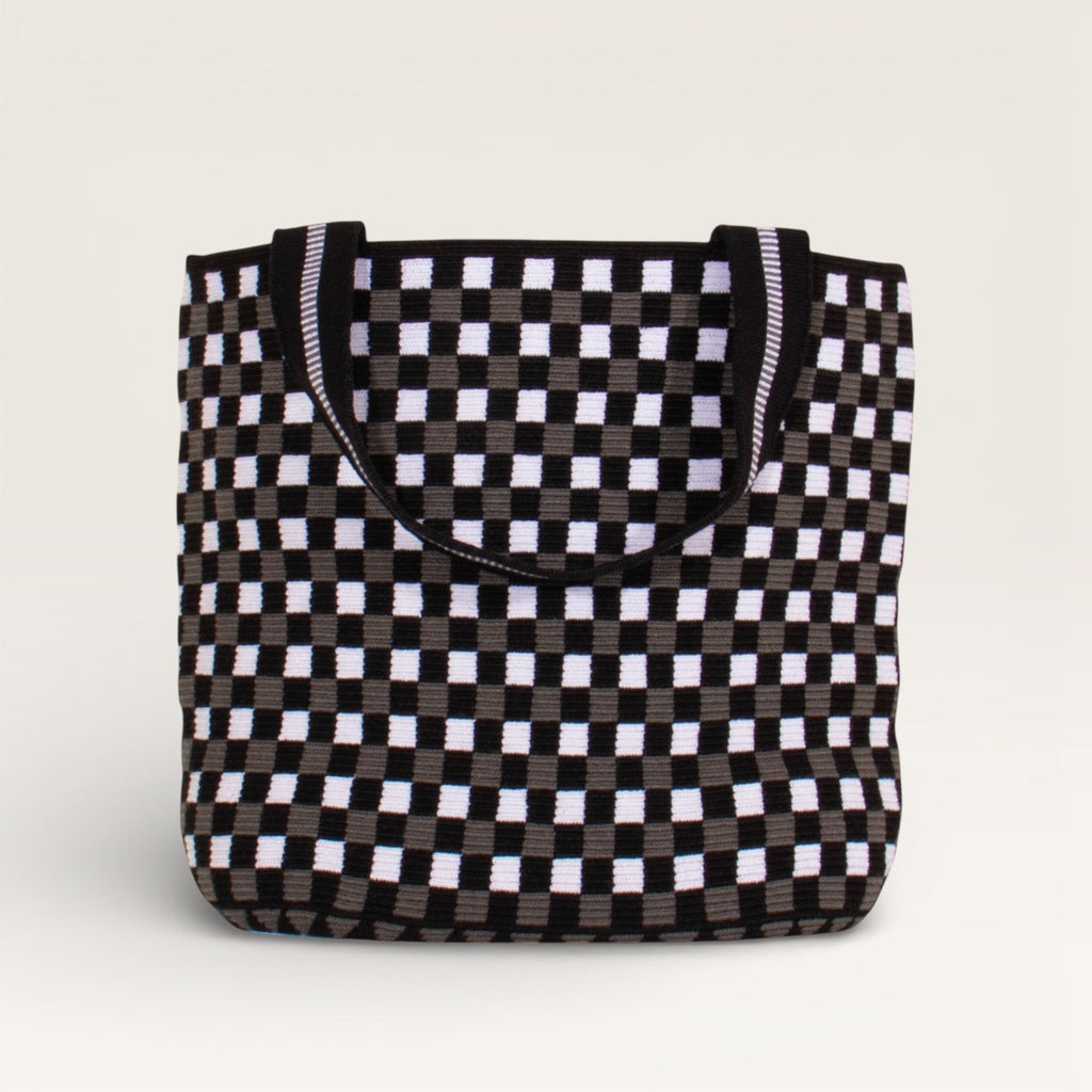Sac cabas ovale à carreaux | Noir