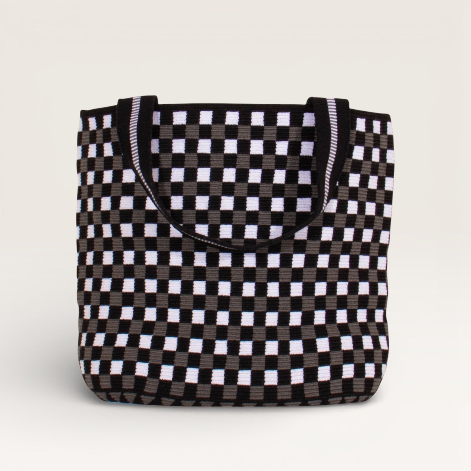 Sac cabas ovale à carreaux | Noir