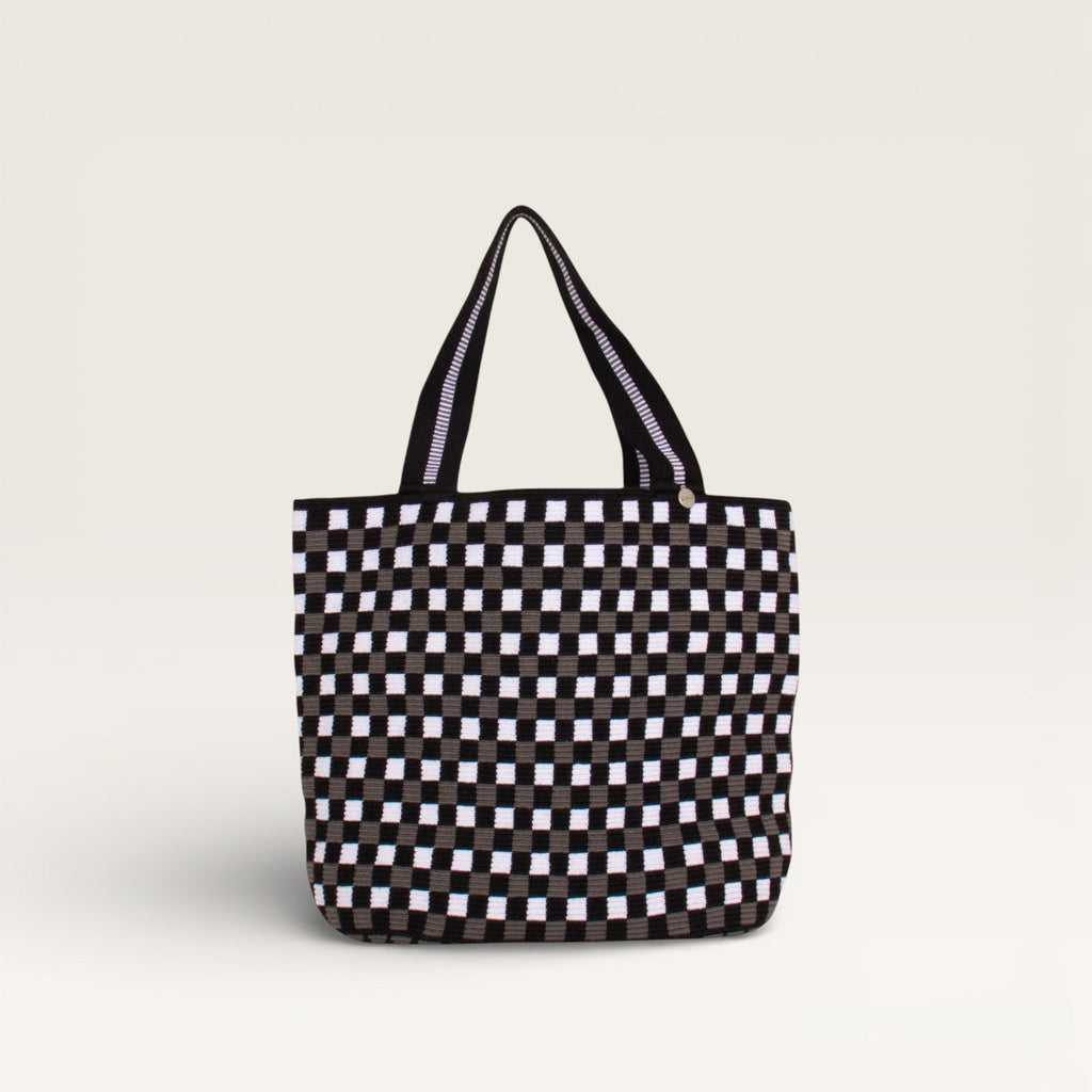 Sac cabas ovale à carreaux | Noir