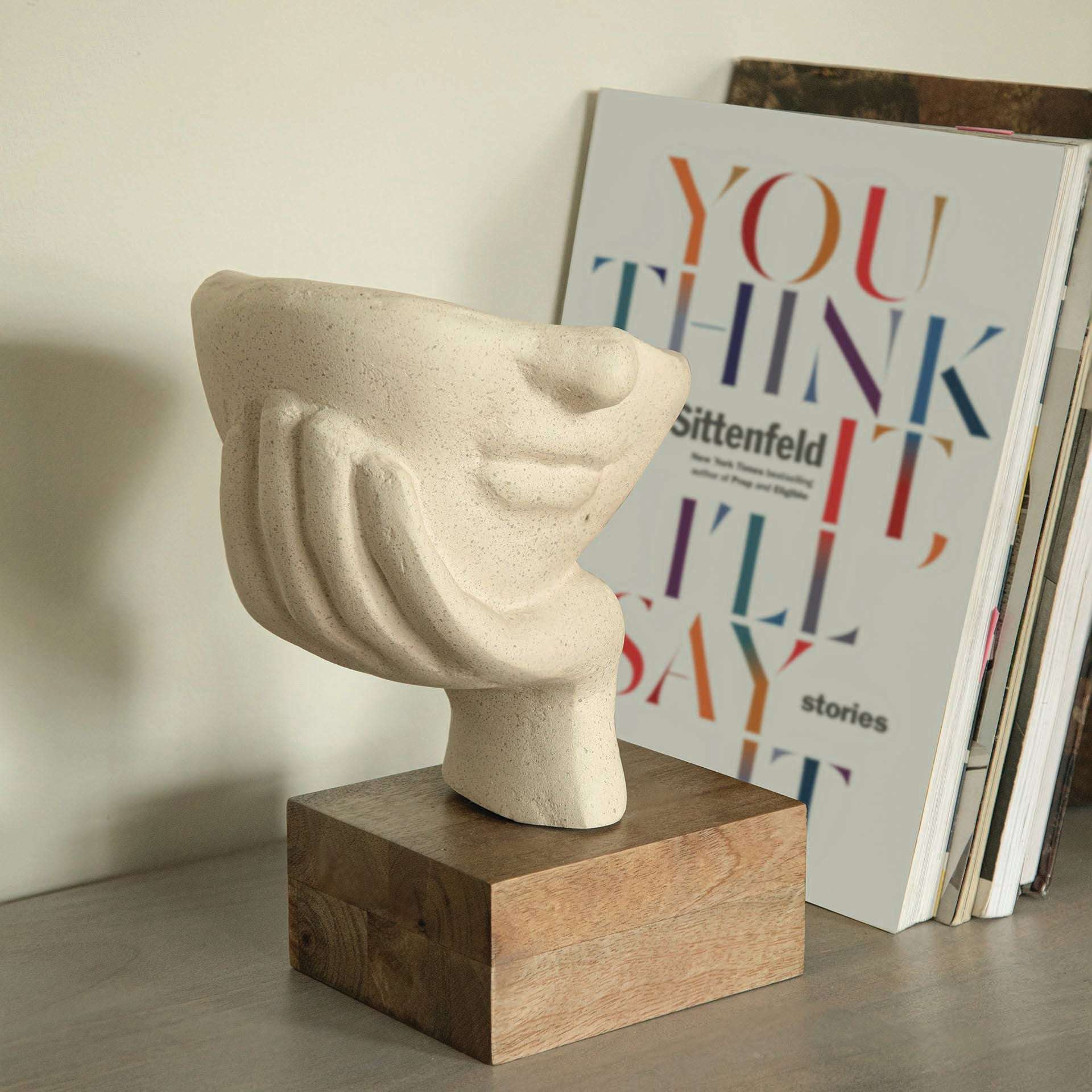 Met de hand vervaardigde Ecomix Rustgevende Gezichtssculptuur - Duurzame Gerecyclede Kunstdecoratie, Eierschaalfinish