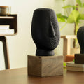 Moderne Ecomix Zwarte Gezichtssculptuur | Abstracte Milieuvriendelijke Kunstdecoratie | Hedendaags Minimalistisch Tafelblad Standbeeld