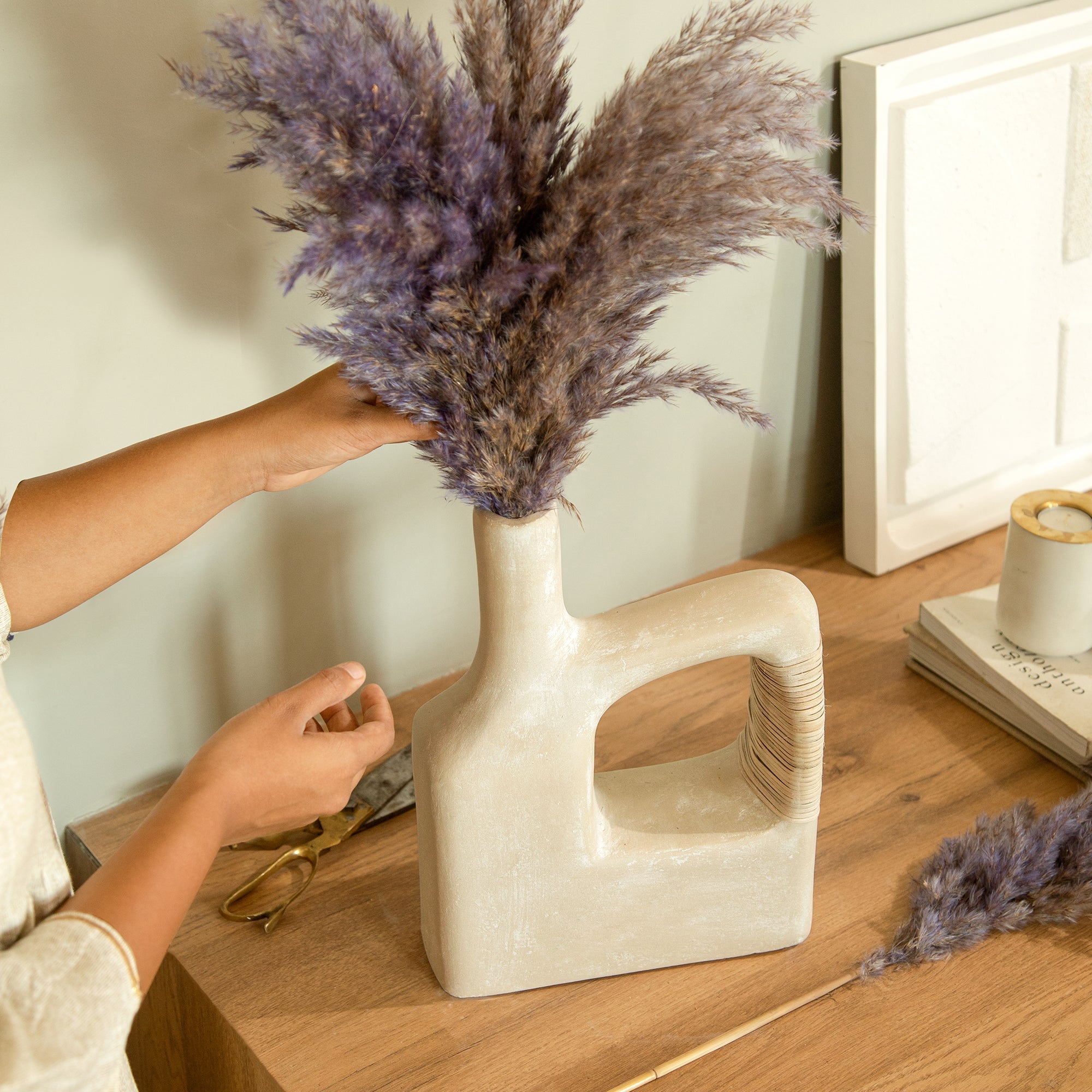 Sarafay Grote Ecomix Rieten Vaas - Ambachtelijk Milieuvriendelijk Decoratief Bloemaccent voor Vloer & Tafel - Modern Rustiek Boho