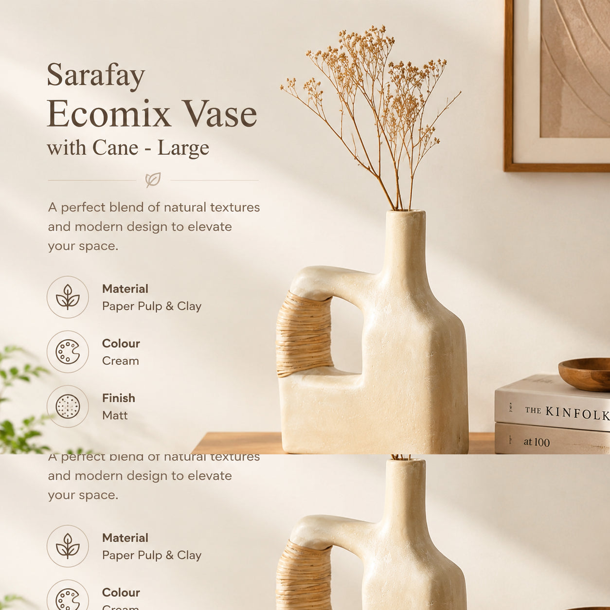 Sarafay Grote Ecomix Rieten Vaas - Ambachtelijk Milieuvriendelijk Decoratief Bloemaccent voor Vloer & Tafel - Modern Rustiek Boho