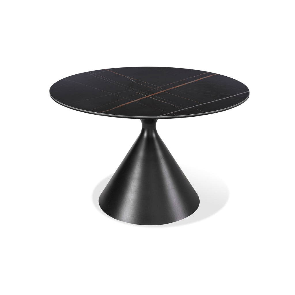 Winston stenen blad metalen onderstel ronde eettafel in zwart.