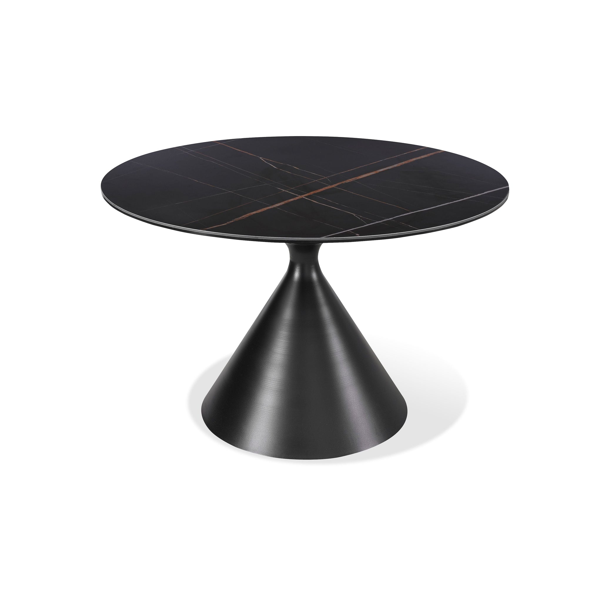 Winston stenen blad metalen onderstel ronde eettafel in zwart.
