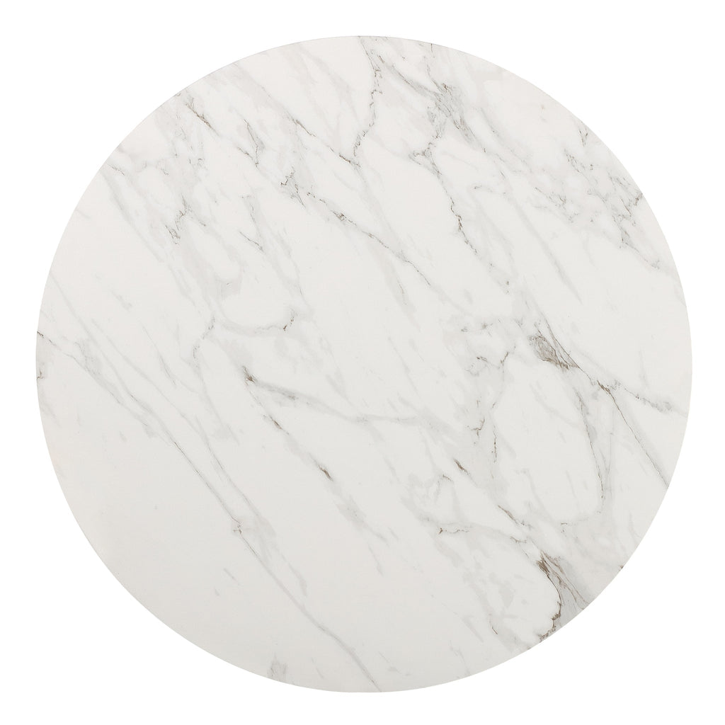 Winston stenen blad metalen onderstel ronde eettafel in haver melk en champagne.