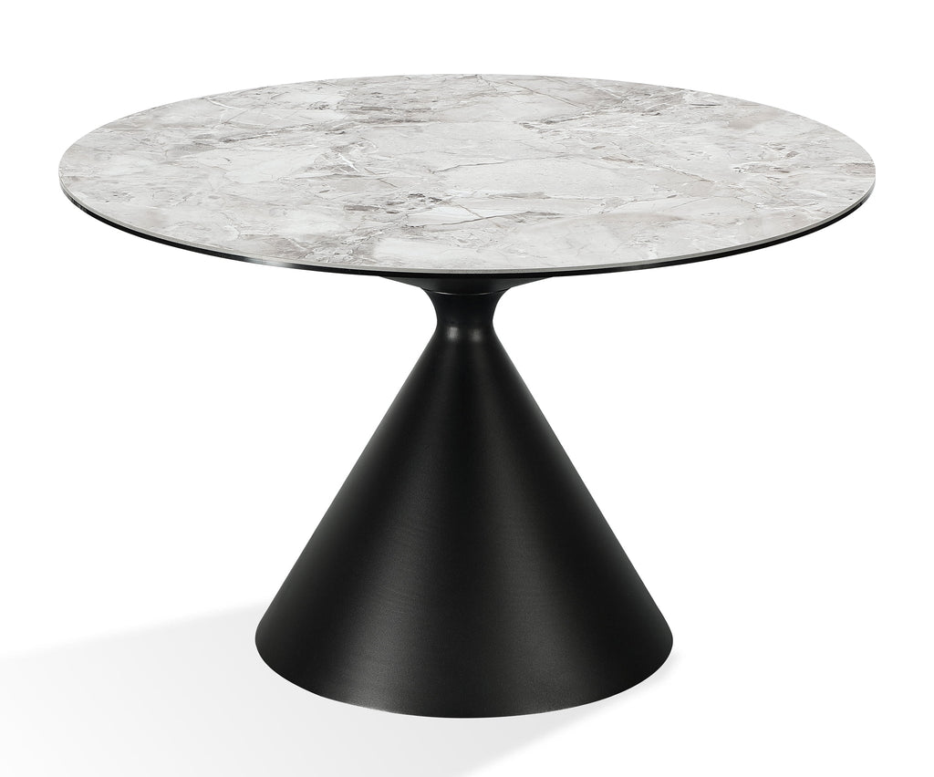 Winston stenen blad metalen onderstel ronde eettafel in Grigio