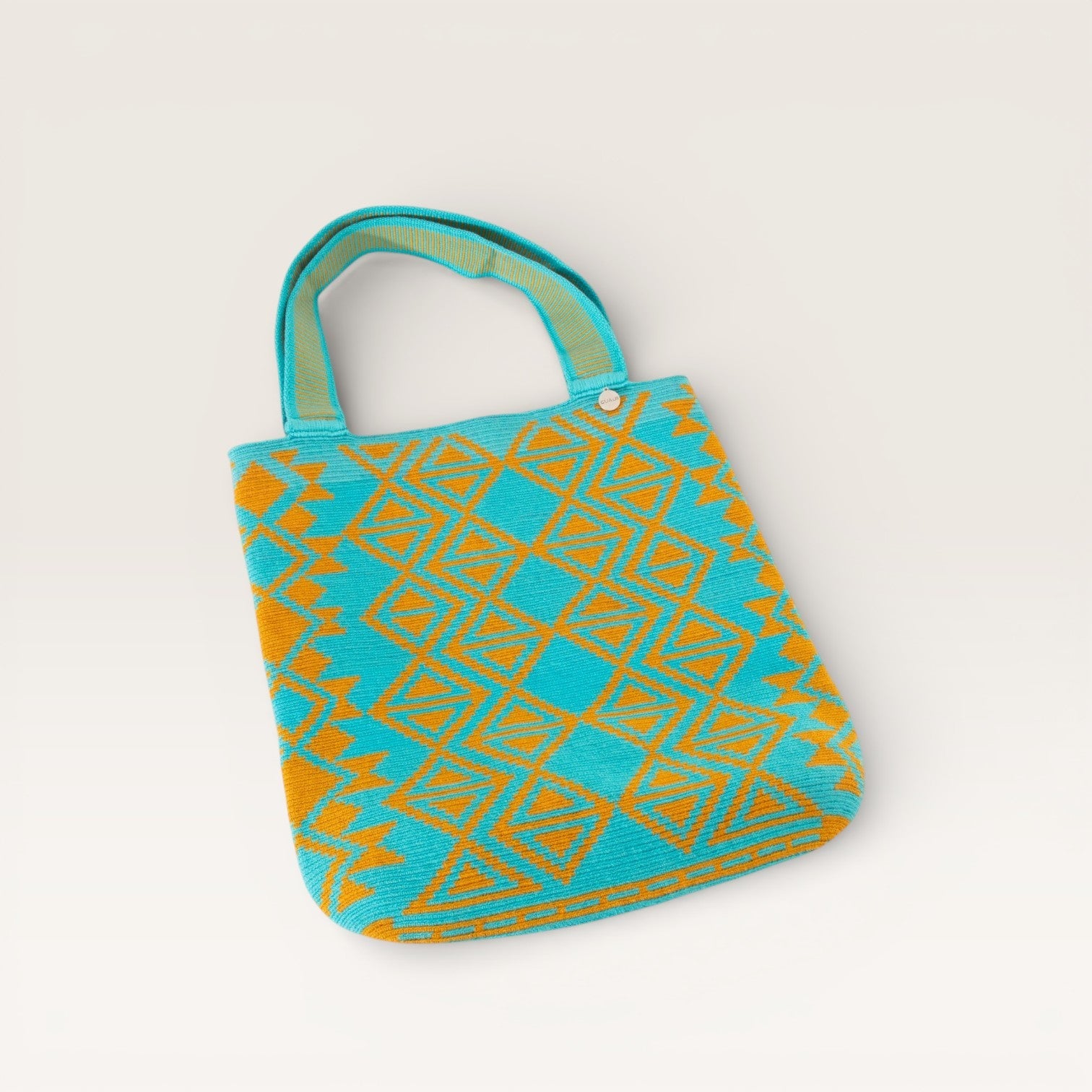 Cabas ovale géométrique | Turquoise