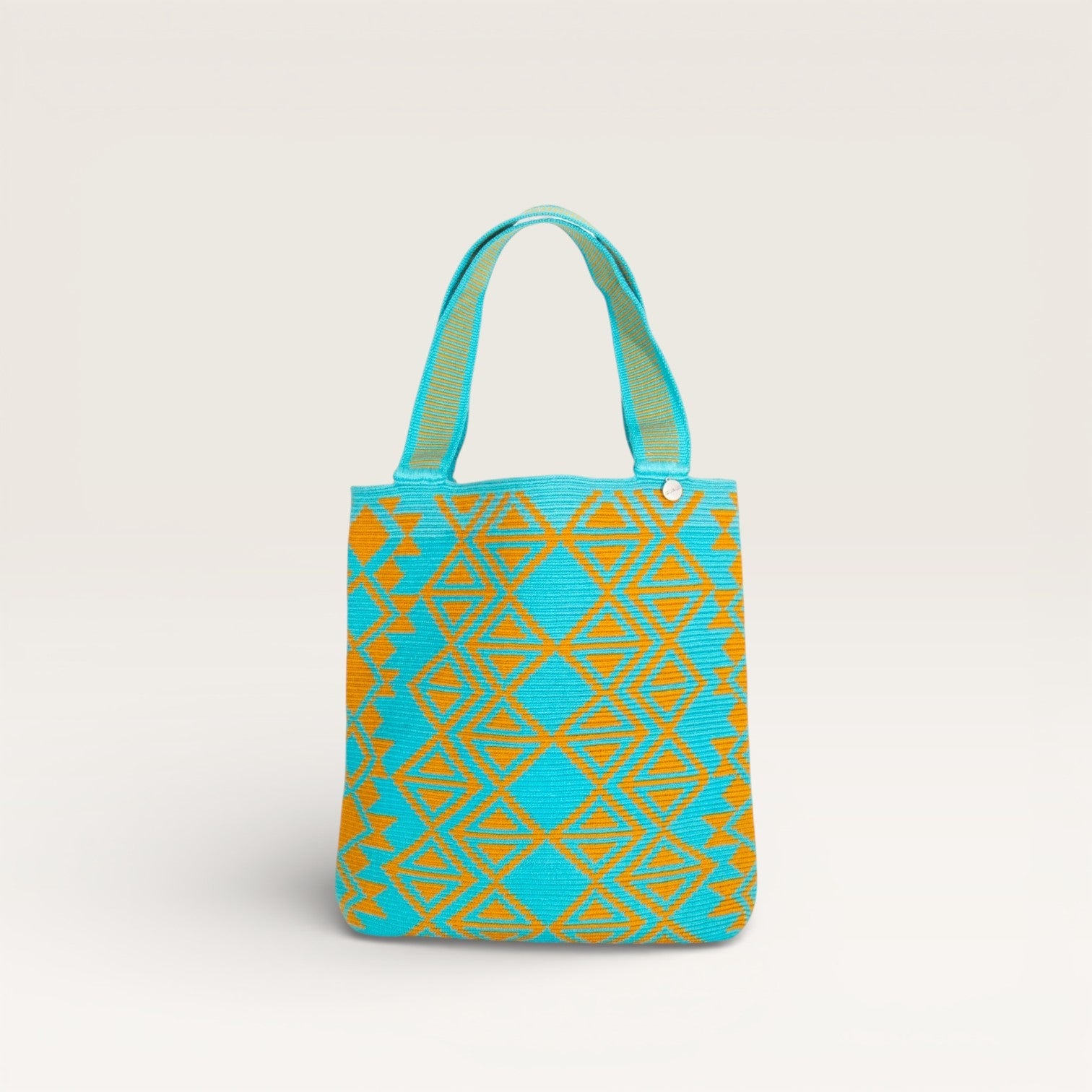 Cabas ovale géométrique | Turquoise