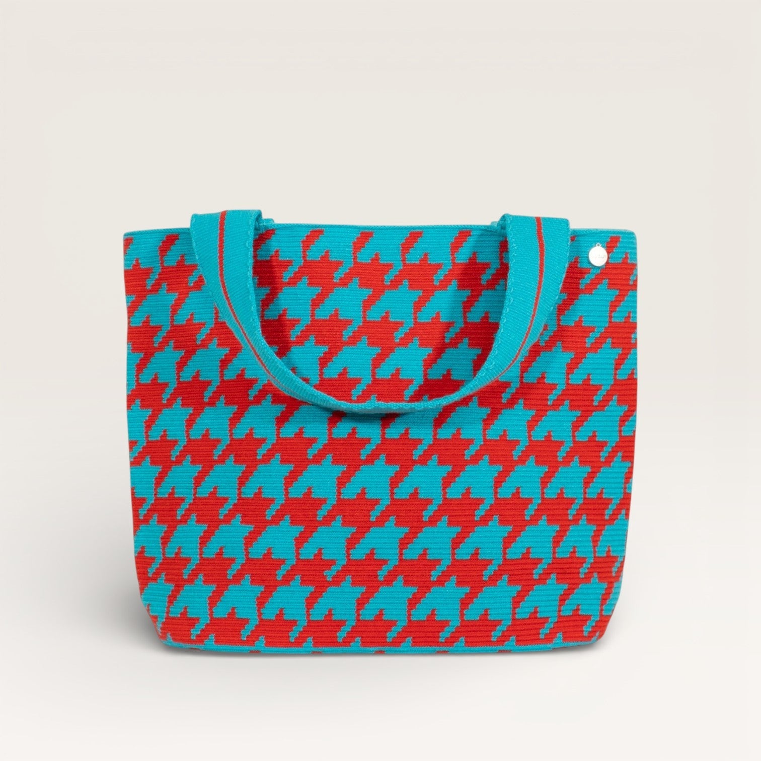 Sac cabas ovale pied-de-poule | Bleu ciel