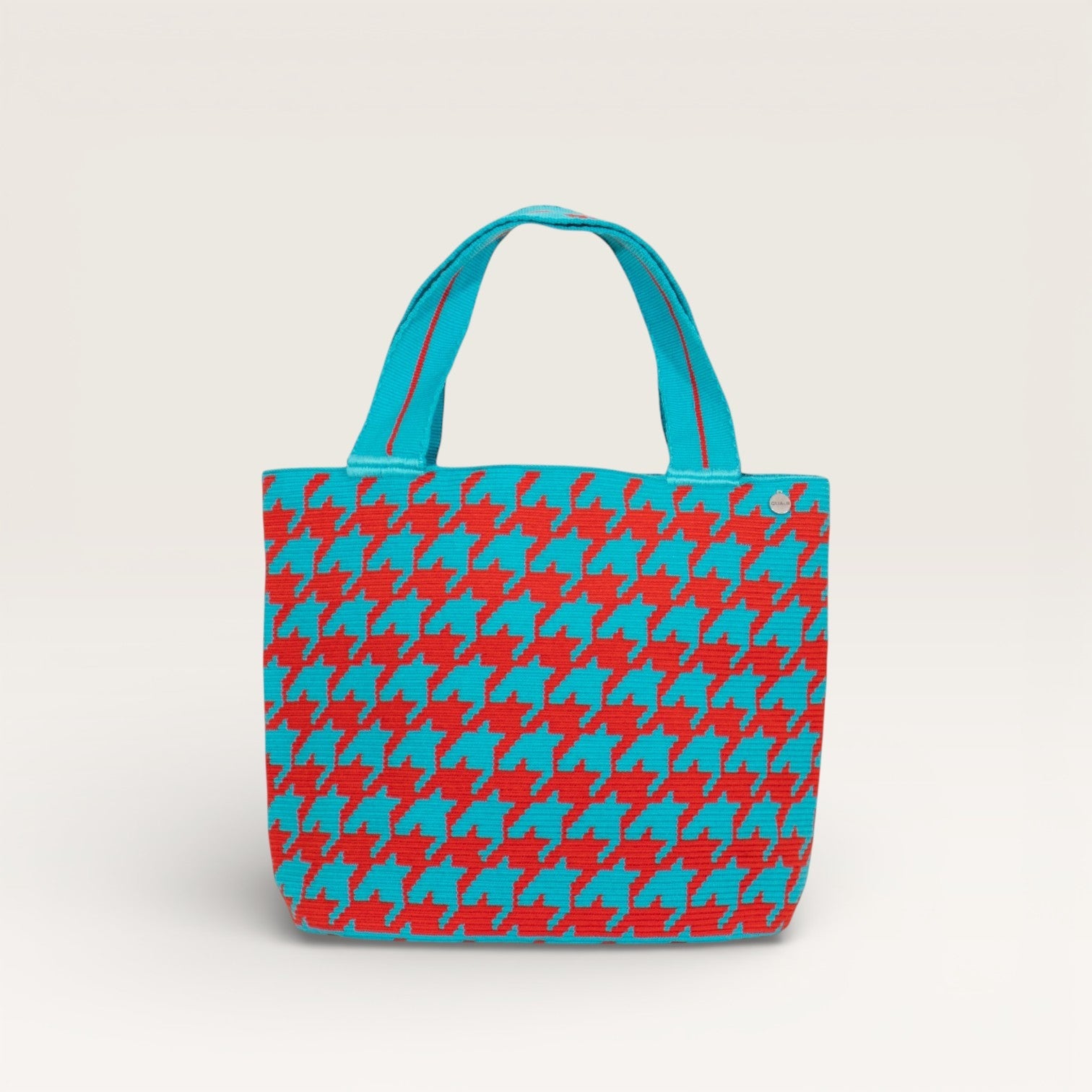 Sac cabas ovale pied-de-poule | Bleu ciel