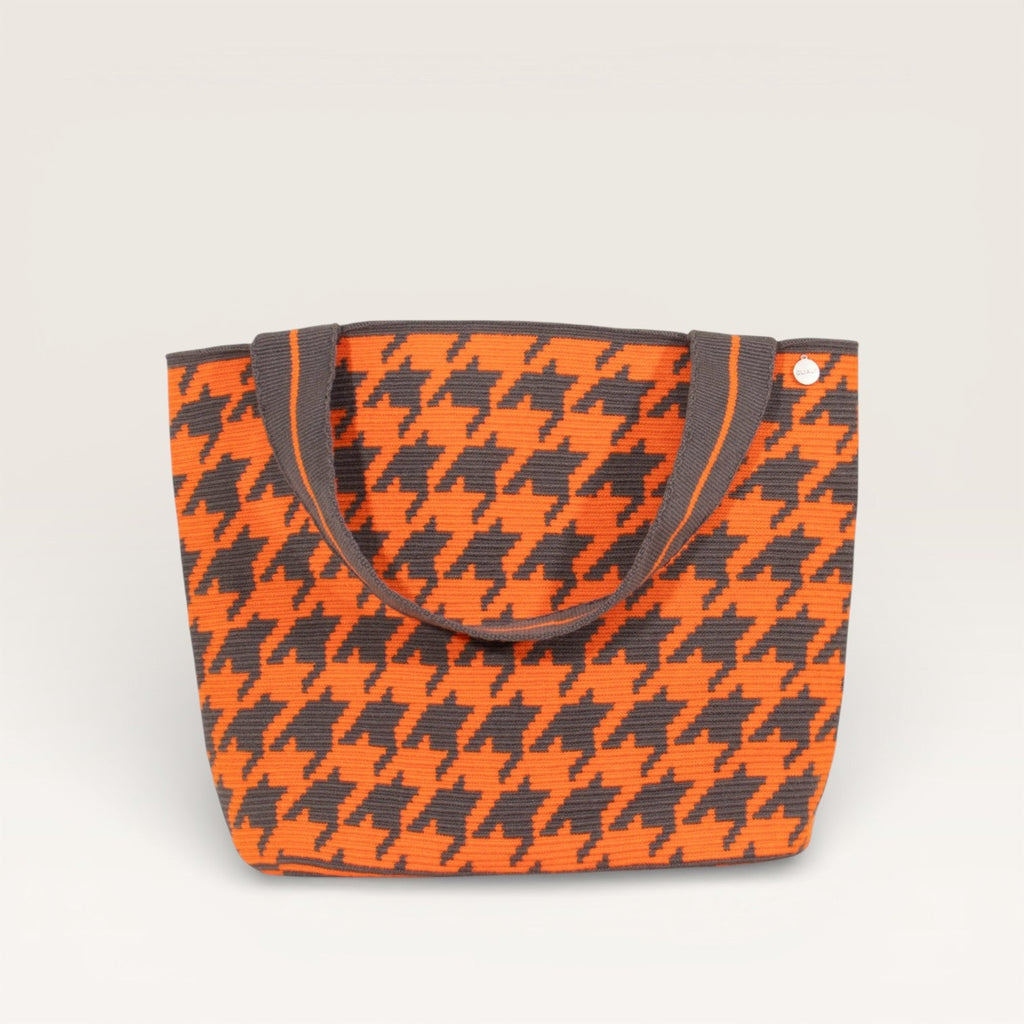 Sac cabas ovale pied-de-poule | Mandarine