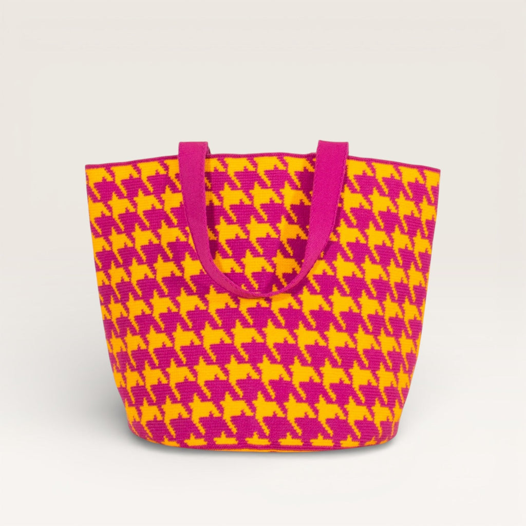 Sac cabas rond pied-de-poule | Aubergine