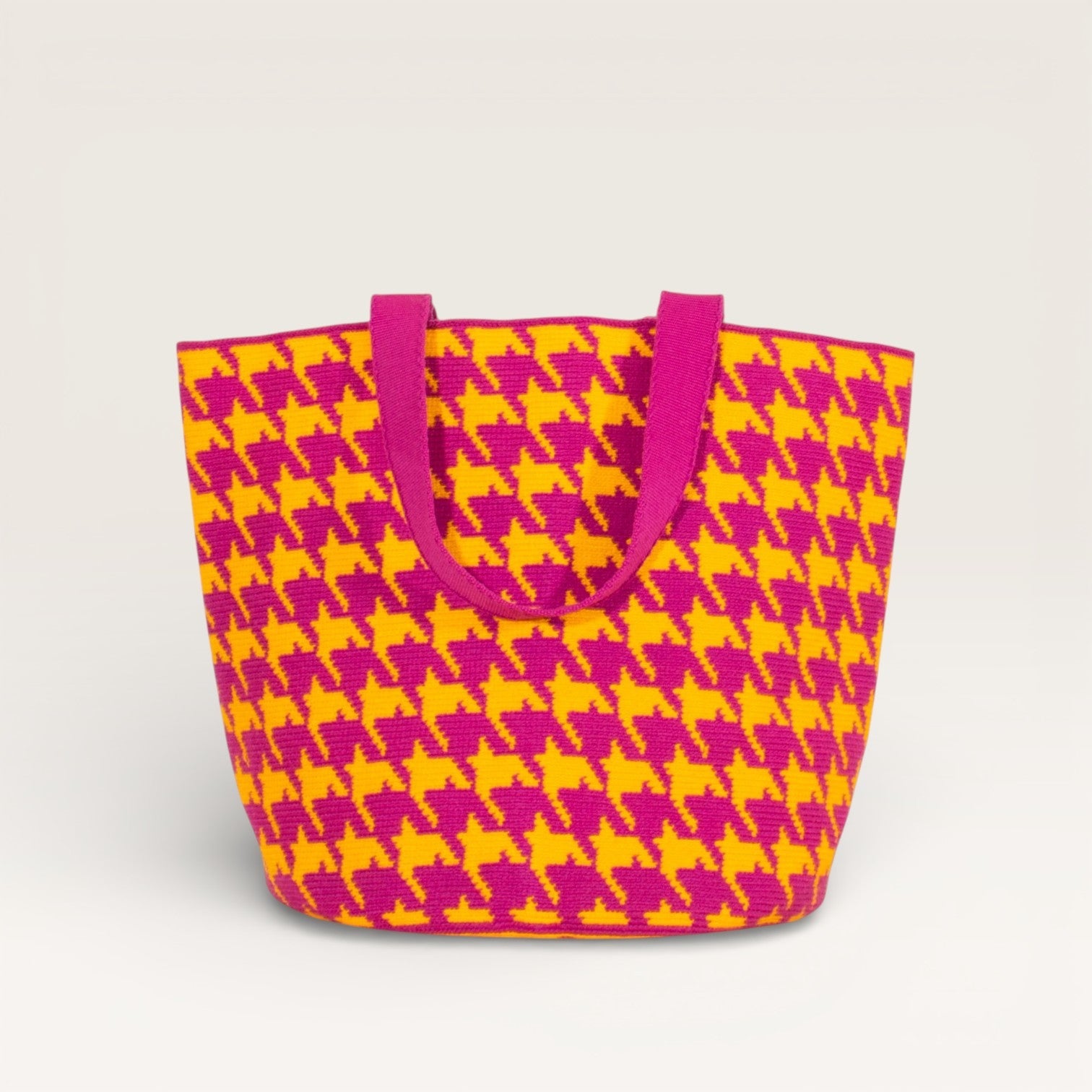 Sac cabas rond pied-de-poule | Aubergine