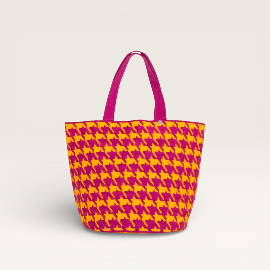 Sac cabas rond pied-de-poule | Aubergine