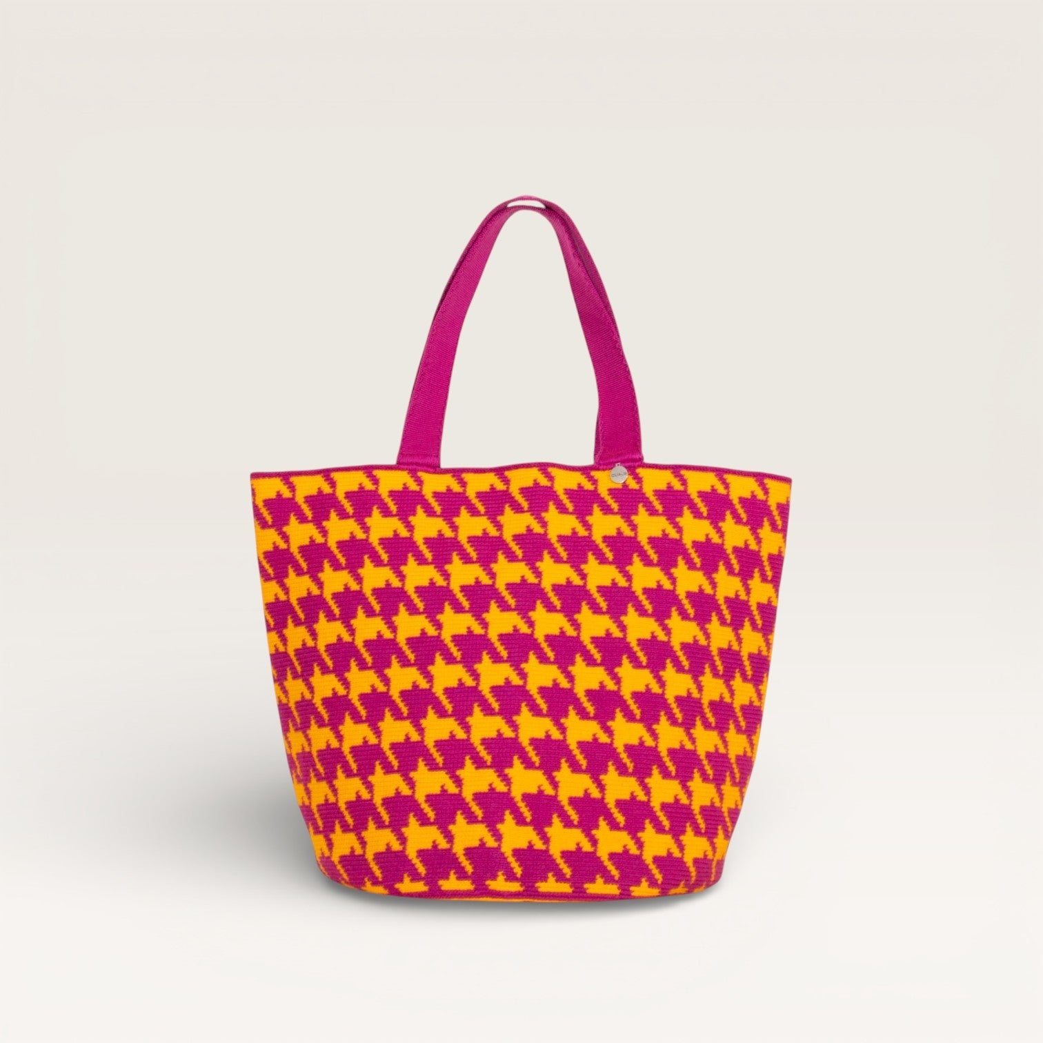 Sac cabas rond pied-de-poule | Aubergine