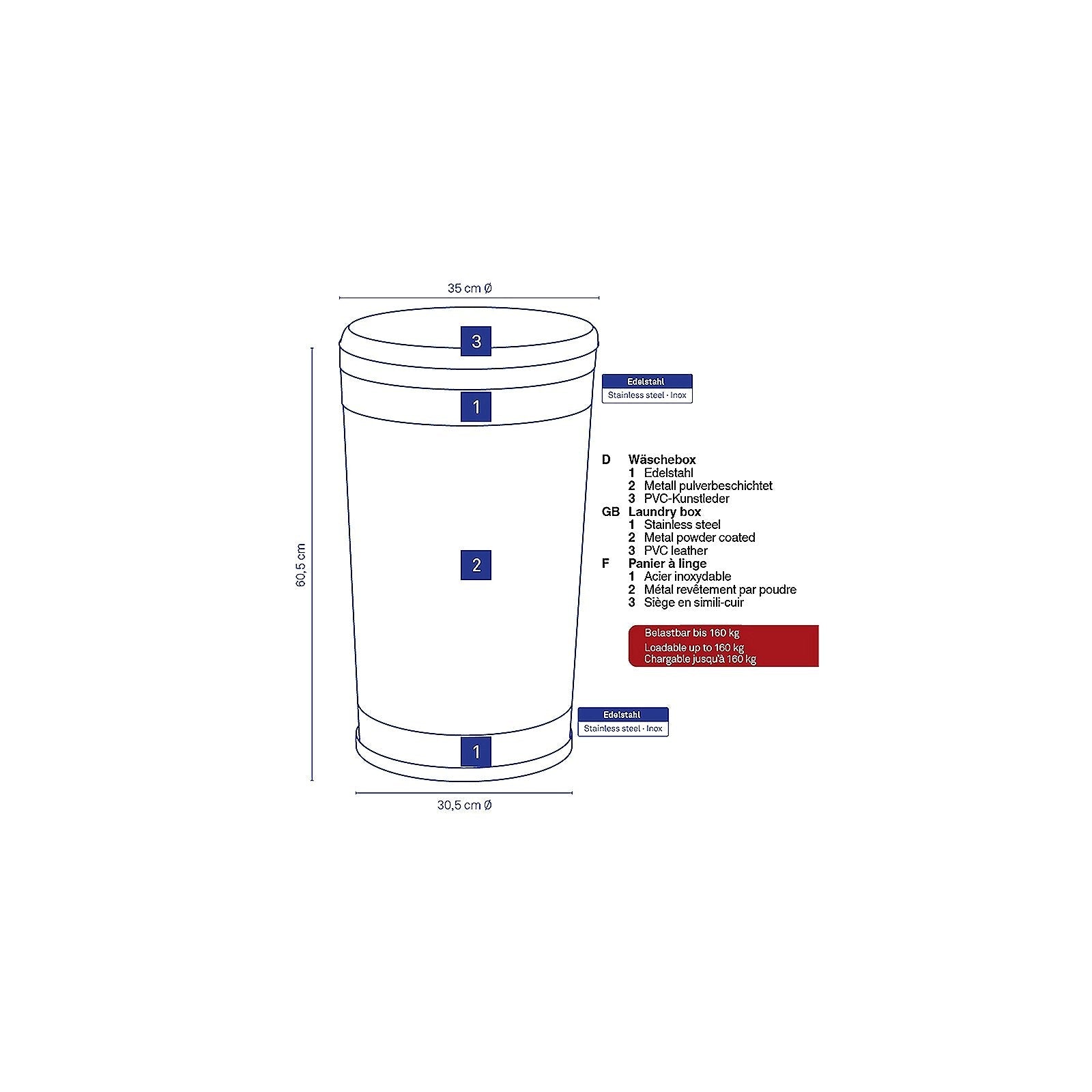 Sevilla Wasmand met Zitdeksel 60,5 cm
