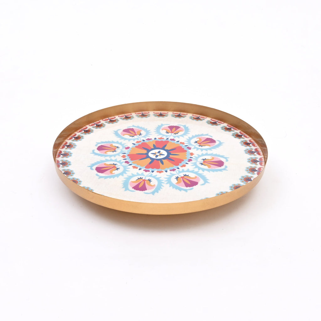 Ronde Emaille Metalen Dienblad - Decoratieve Serveerschaal voor Thuis & Keuken