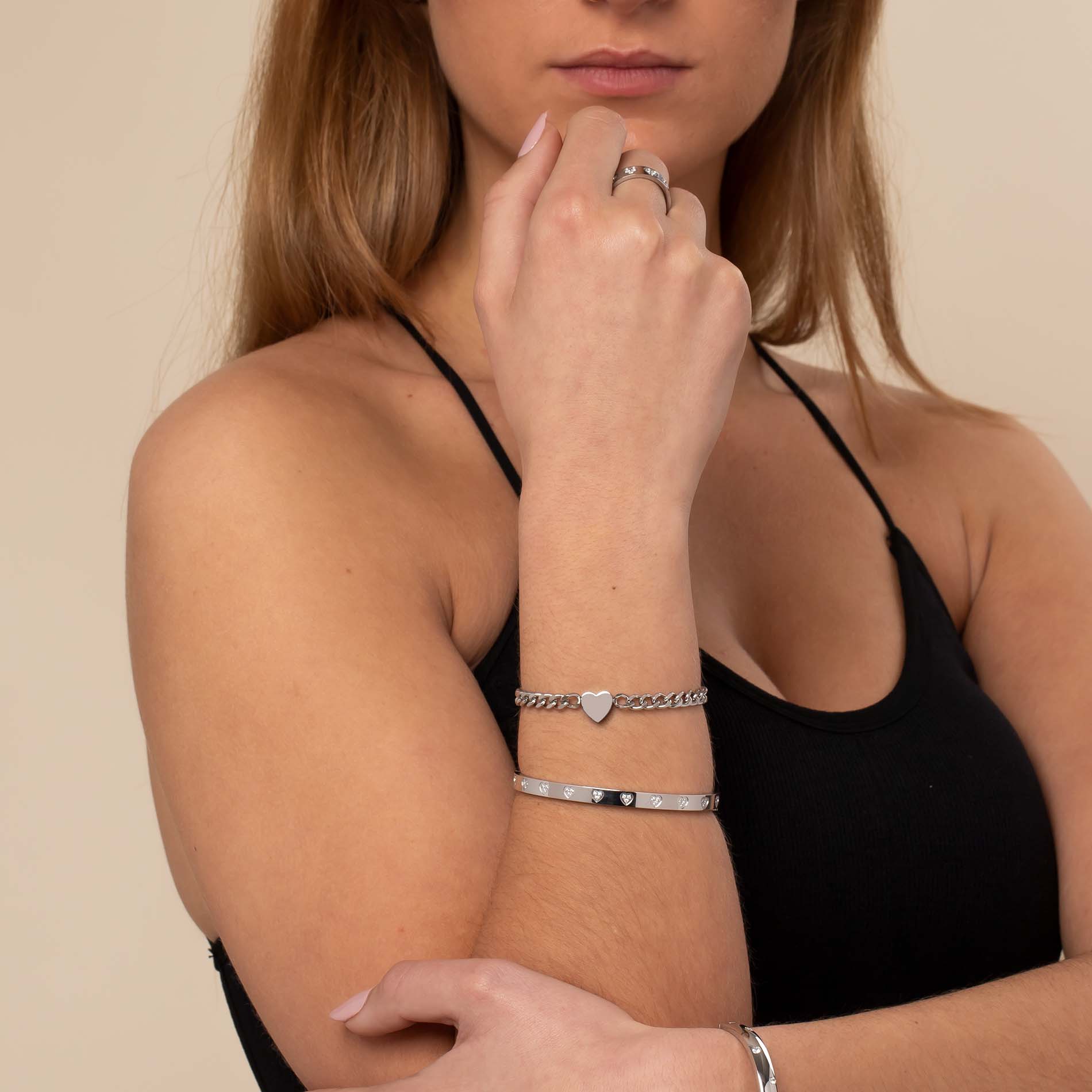 Bangle cœurs oxyde de zirconium argent
