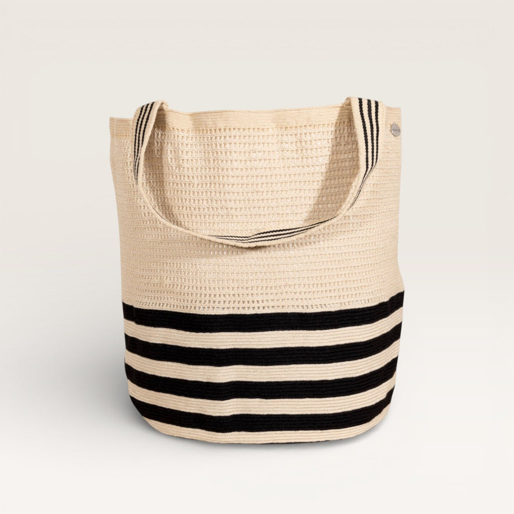 Sac cabas rond en filet rayé | Noir