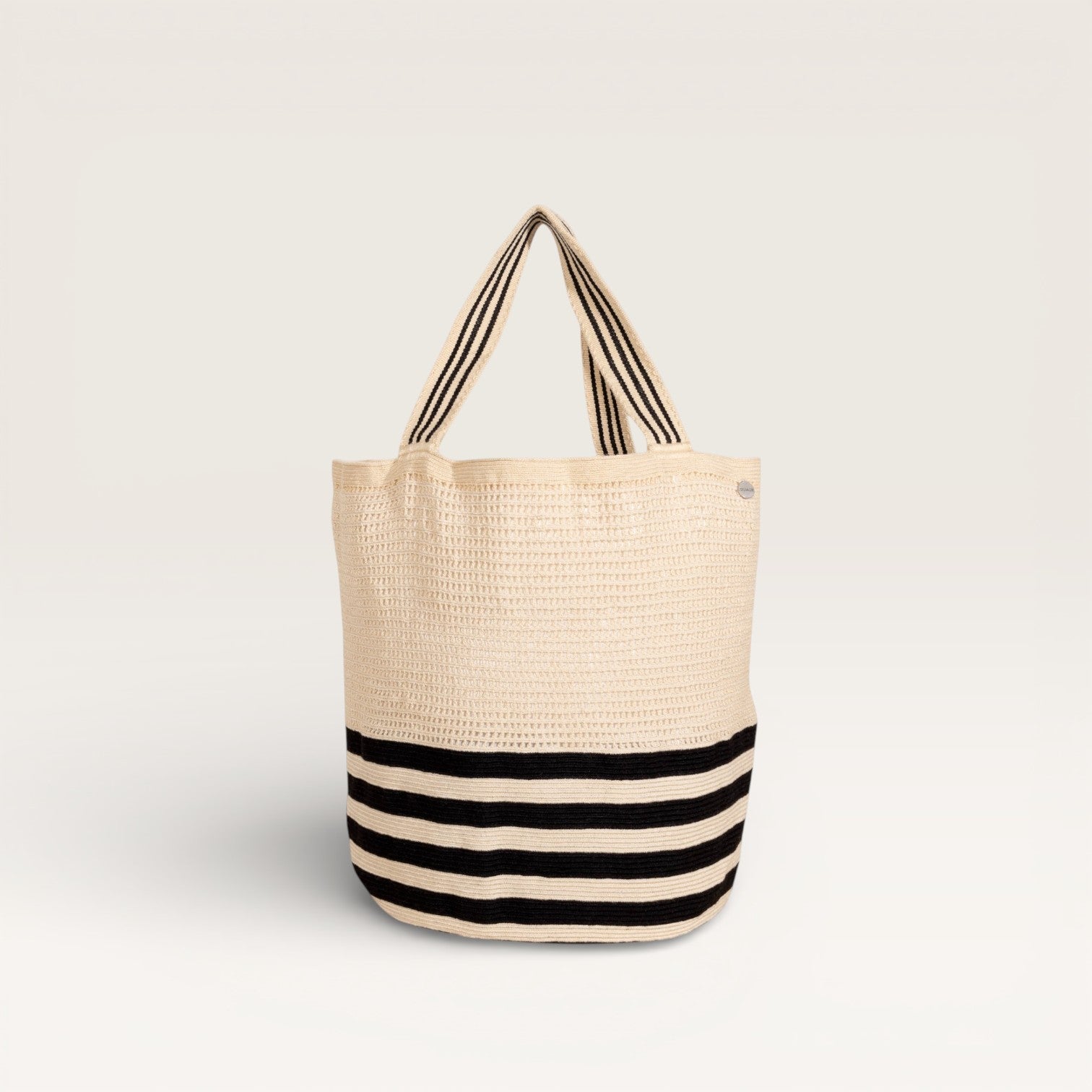 Sac cabas rond en filet rayé | Noir