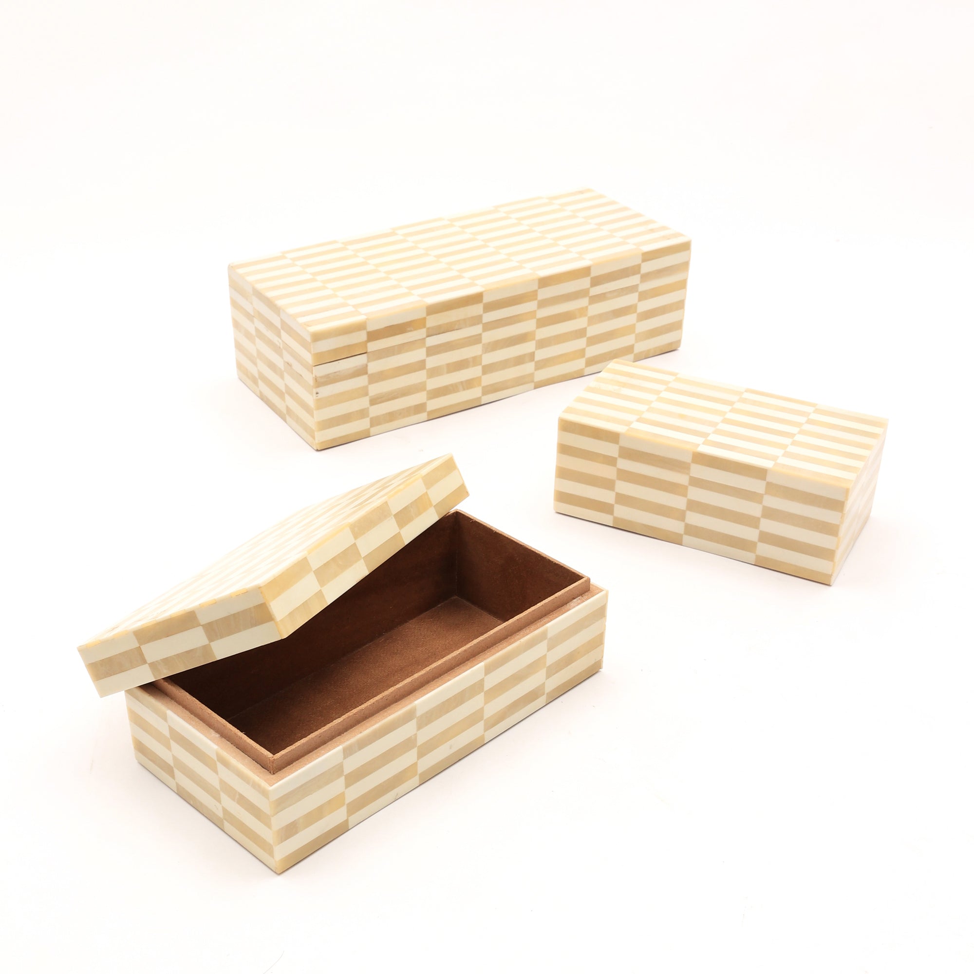 Alicia 3-delige ivoorkleurige hars MDF sieraden- en aandenkenopbergdoos set - Elegant snuisterijenorganizer voor dressoir, bureau