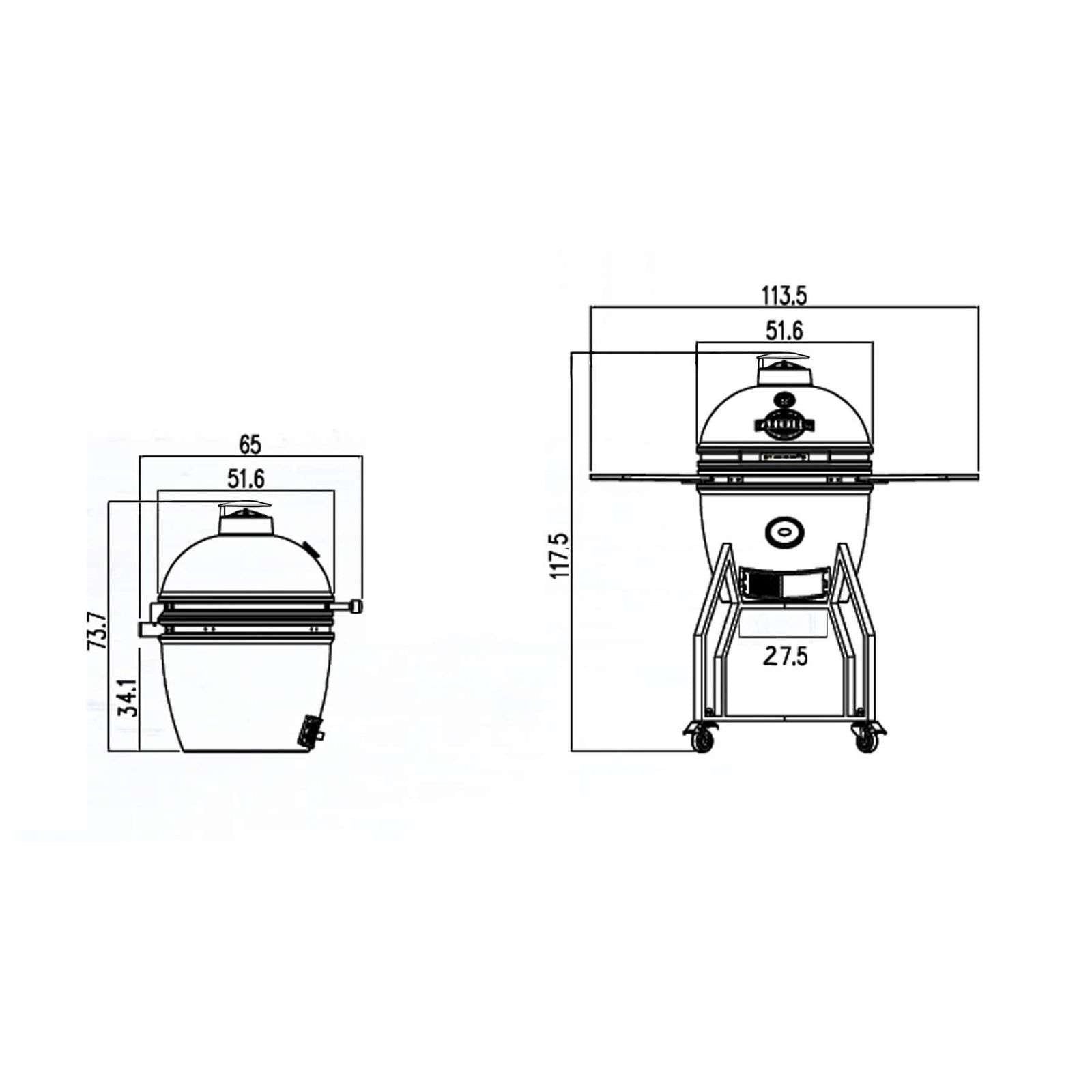 "BBQ Kamado 16" Medium with stand and Side Tables"