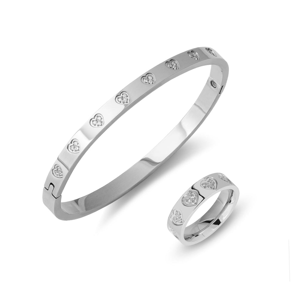 Bracelet et bague en argent cœurs oxyde de zirconium