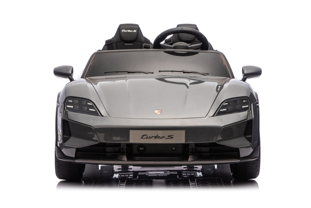 Porsche Taycan elektrische kinderauto voor 2 personen 24 volt grijs