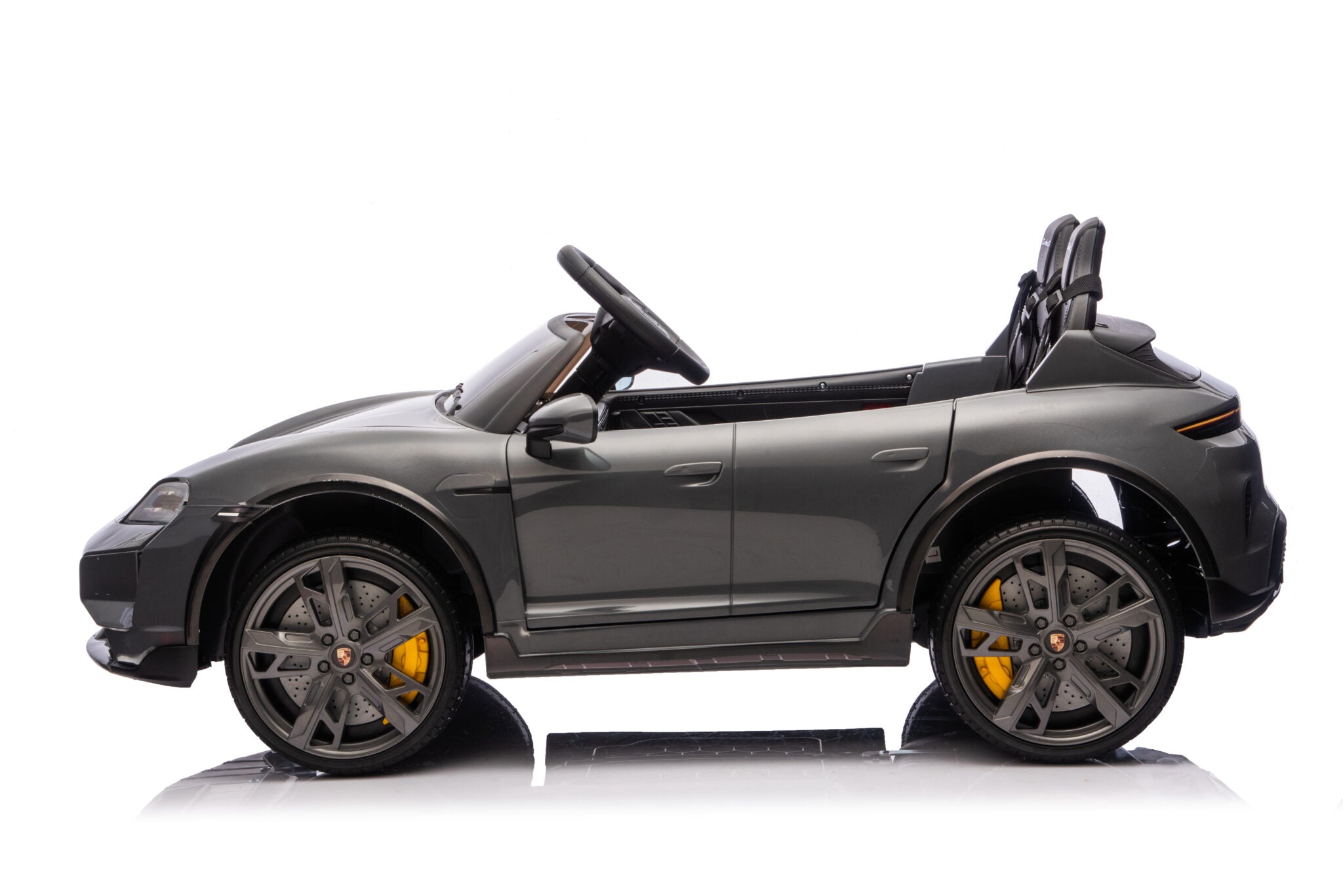 Porsche Taycan elektrische kinderauto voor 2 personen 24 volt grijs
