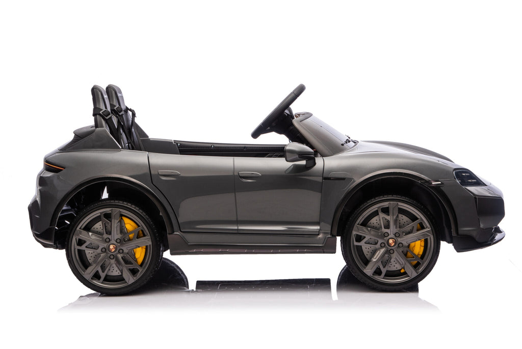 Porsche Taycan elektrische kinderauto voor 2 personen 24 volt grijs