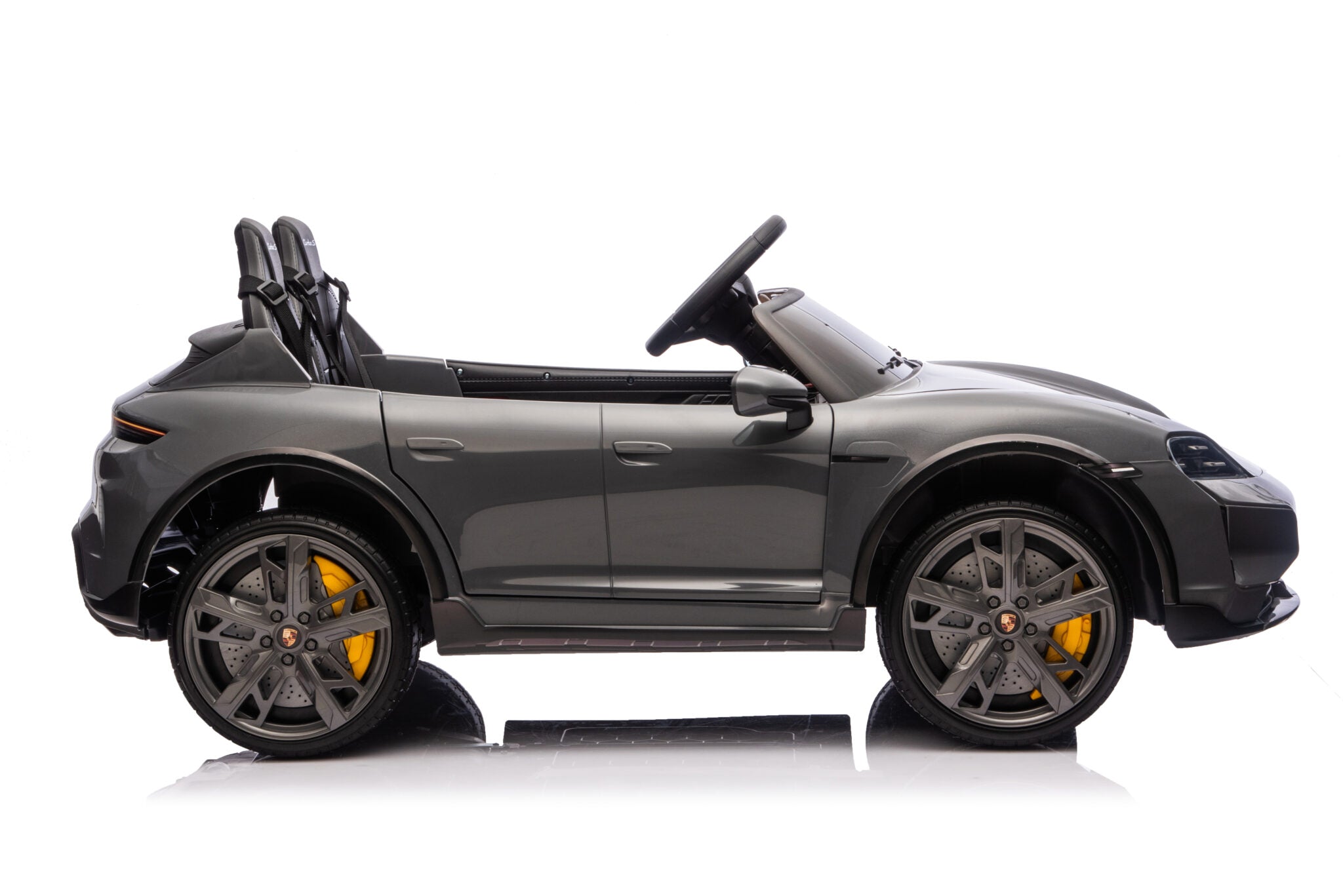 Porsche Taycan elektrische kinderauto voor 2 personen 24 volt grijs