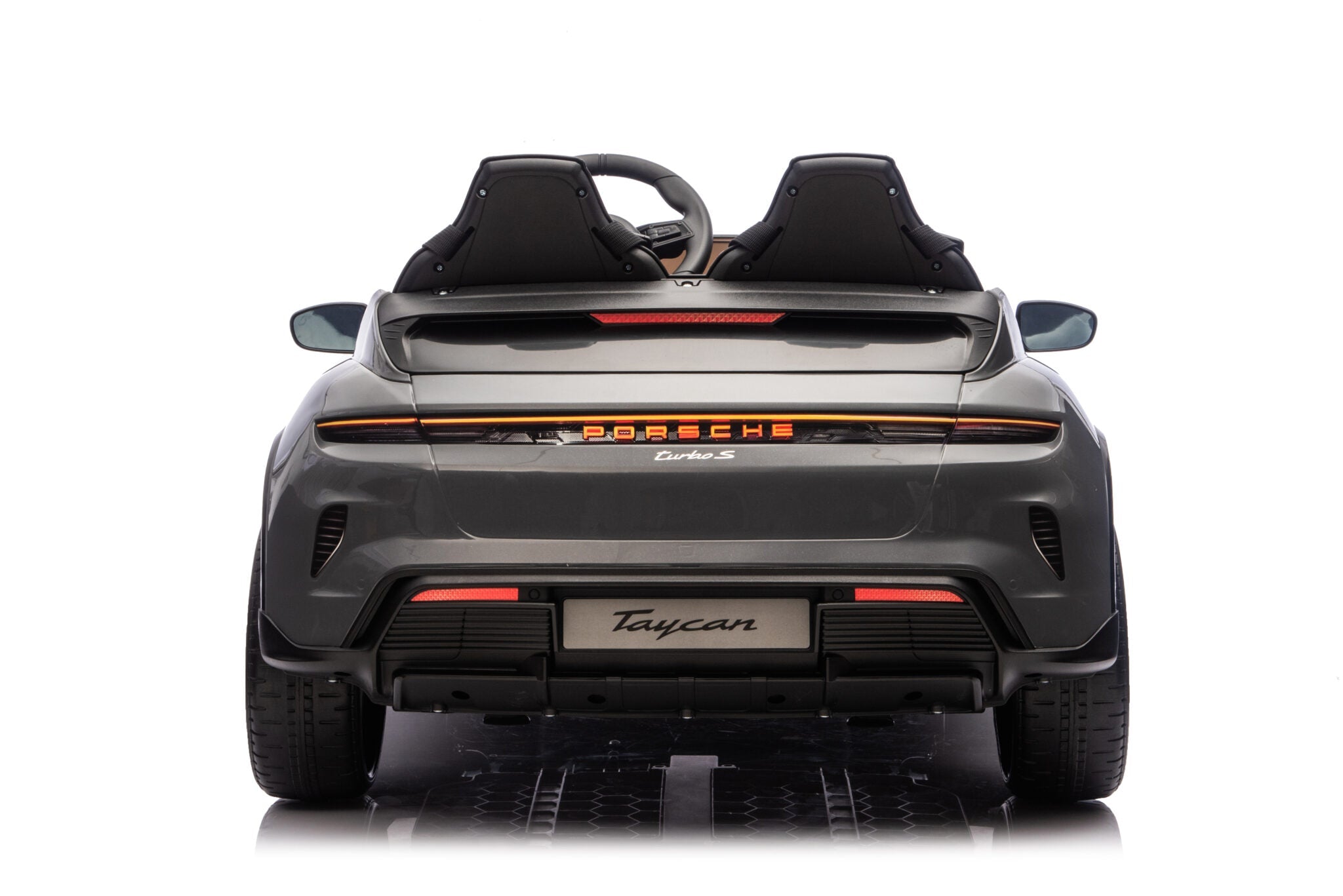 Porsche Taycan elektrische kinderauto voor 2 personen 24 volt grijs