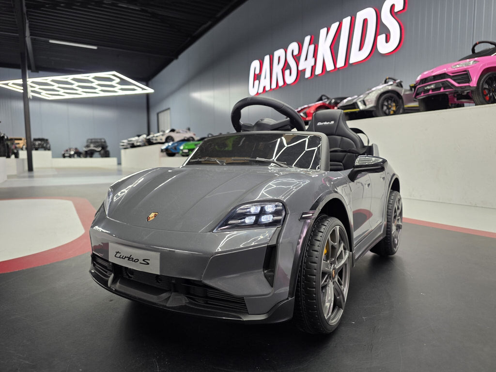 Porsche Taycan 12V Electric Ride-On Car – Grey 1-Seater with Remote Control, Bluetooth & LED Lights