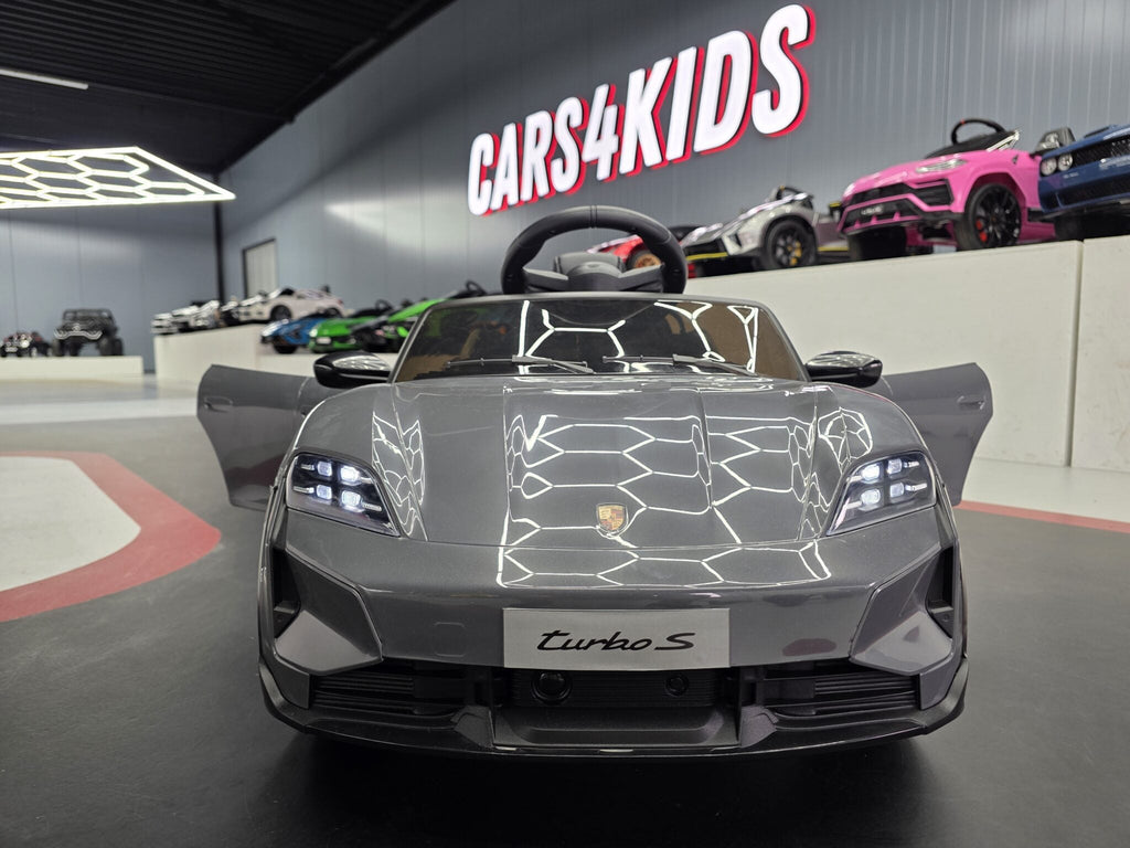 Porsche Taycan 12V Electric Ride-On Car – Grey 1-Seater with Remote Control, Bluetooth & LED Lights