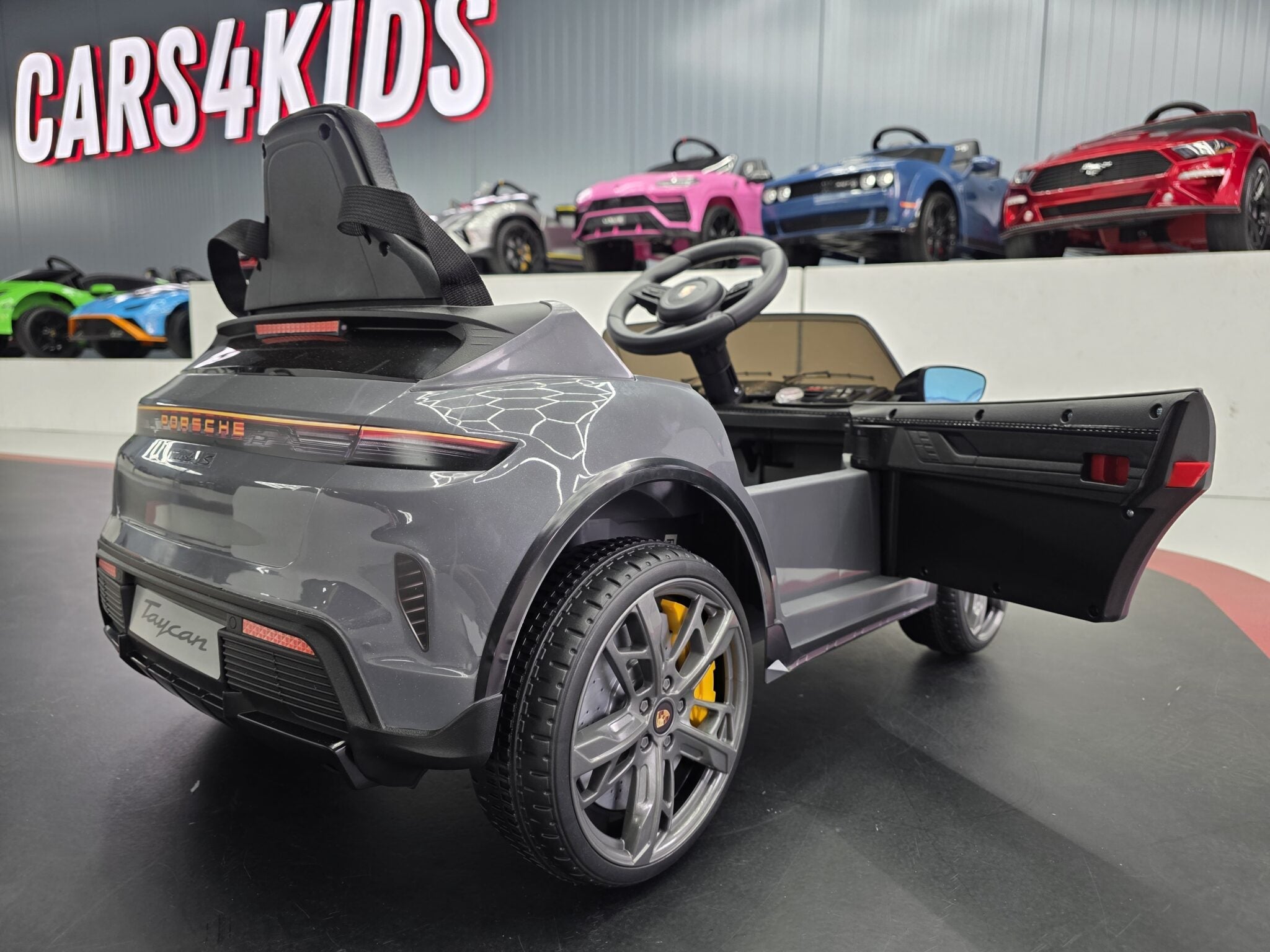 Porsche Taycan 12V Electric Ride-On Car – Grey 1-Seater with Remote Control, Bluetooth & LED Lights