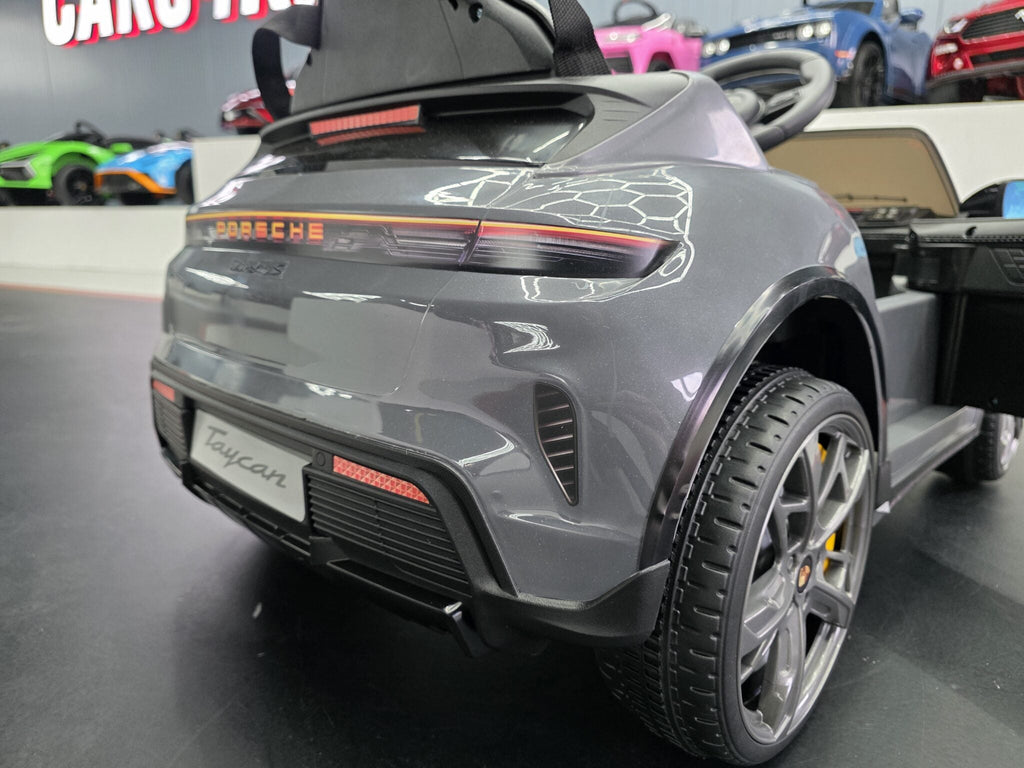 Porsche Taycan 12V Electric Ride-On Car – Grey 1-Seater with Remote Control, Bluetooth & LED Lights